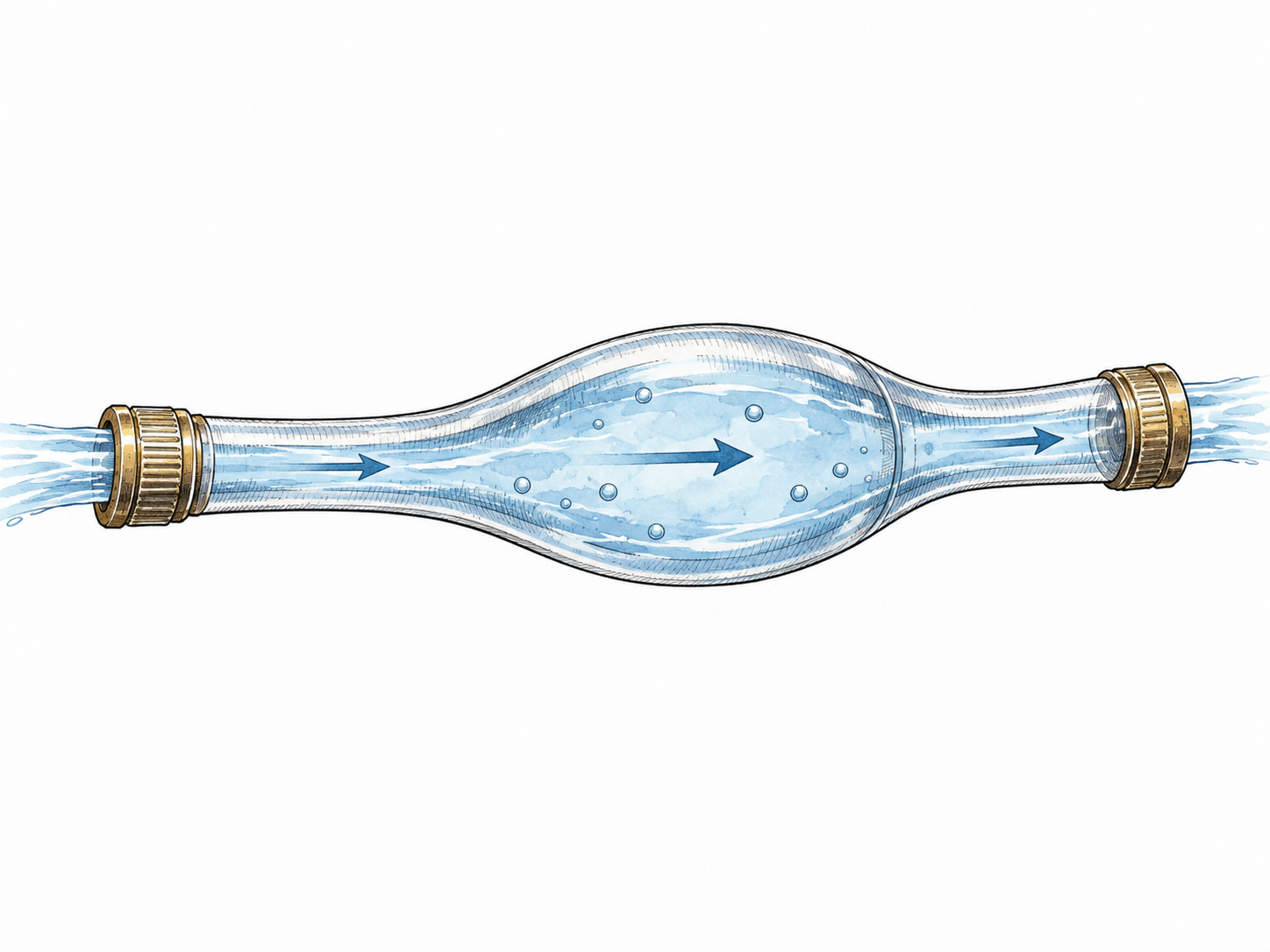A flexible tube gradually widens at its center, clear technical educational illustration.
