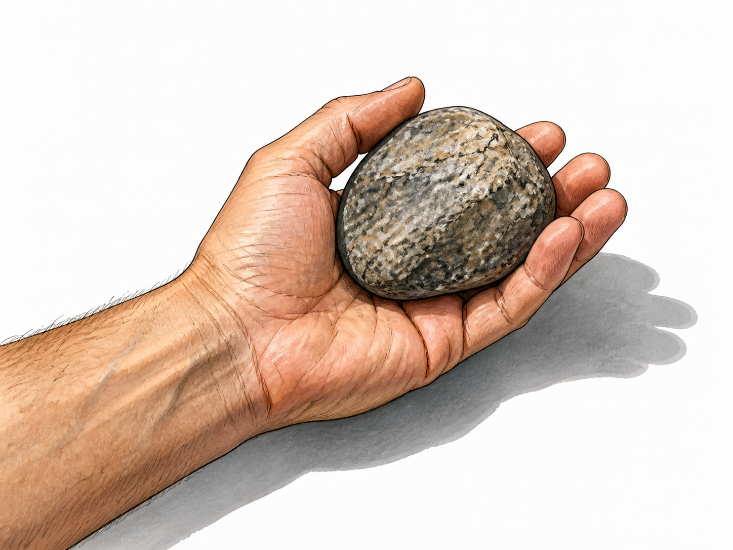 Actual stone held in hand casting clear shadow.