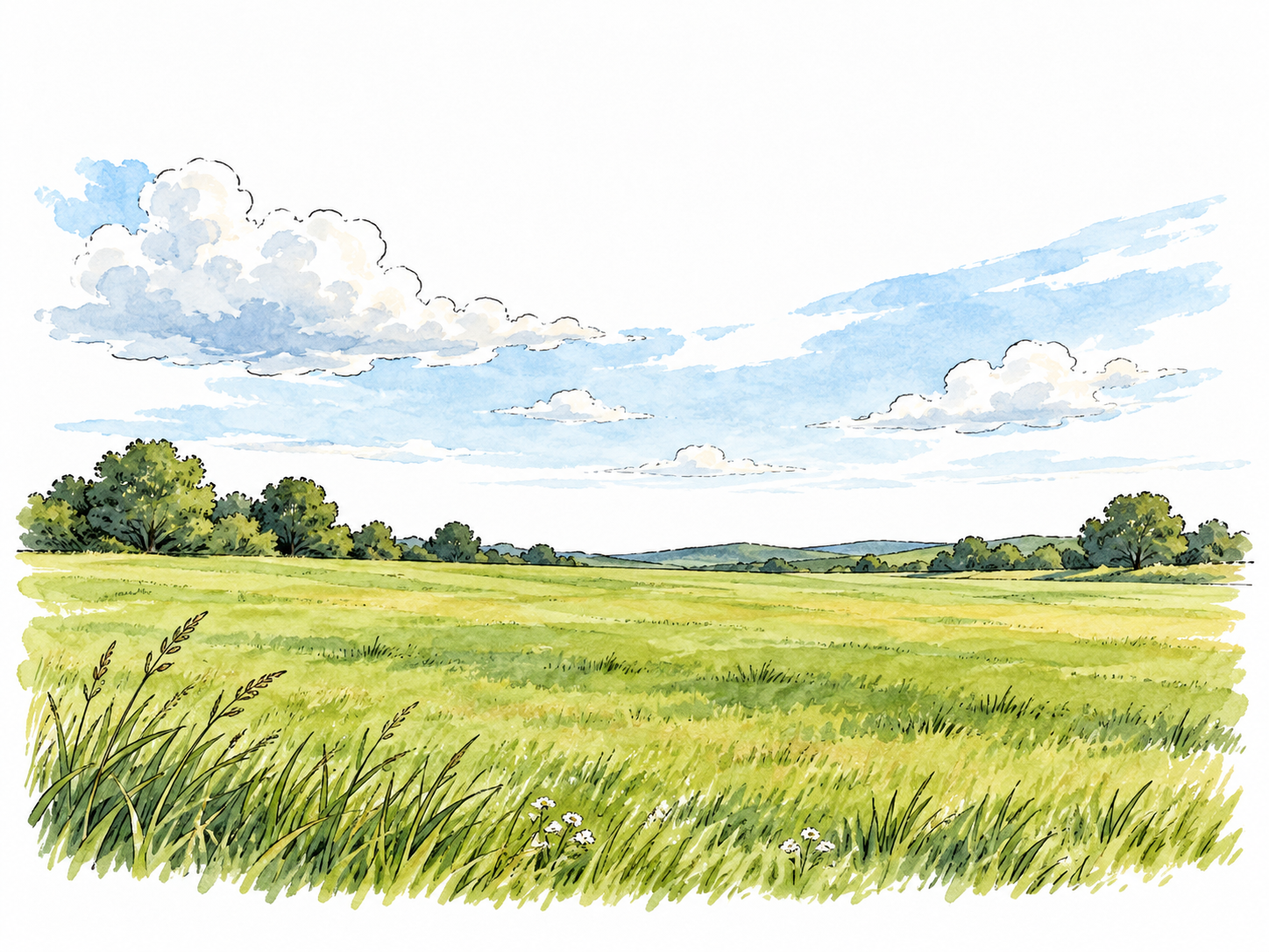 An open green field under spacious sky.