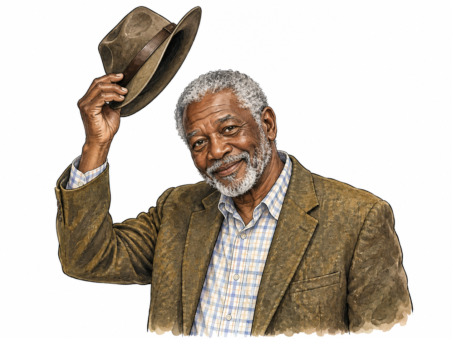 An older Black man lifting his hat completely off his head in greeting.