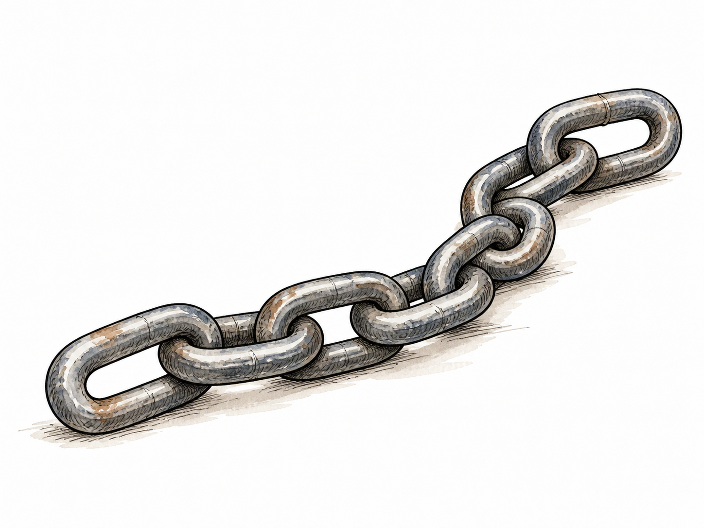 Steel chain lies in a gentle curve with clearly connected links.