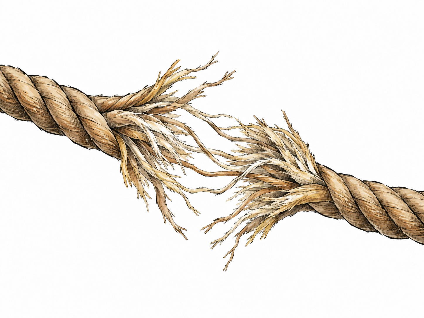 Rope frayed to reveal many distinct threadlike strands.
