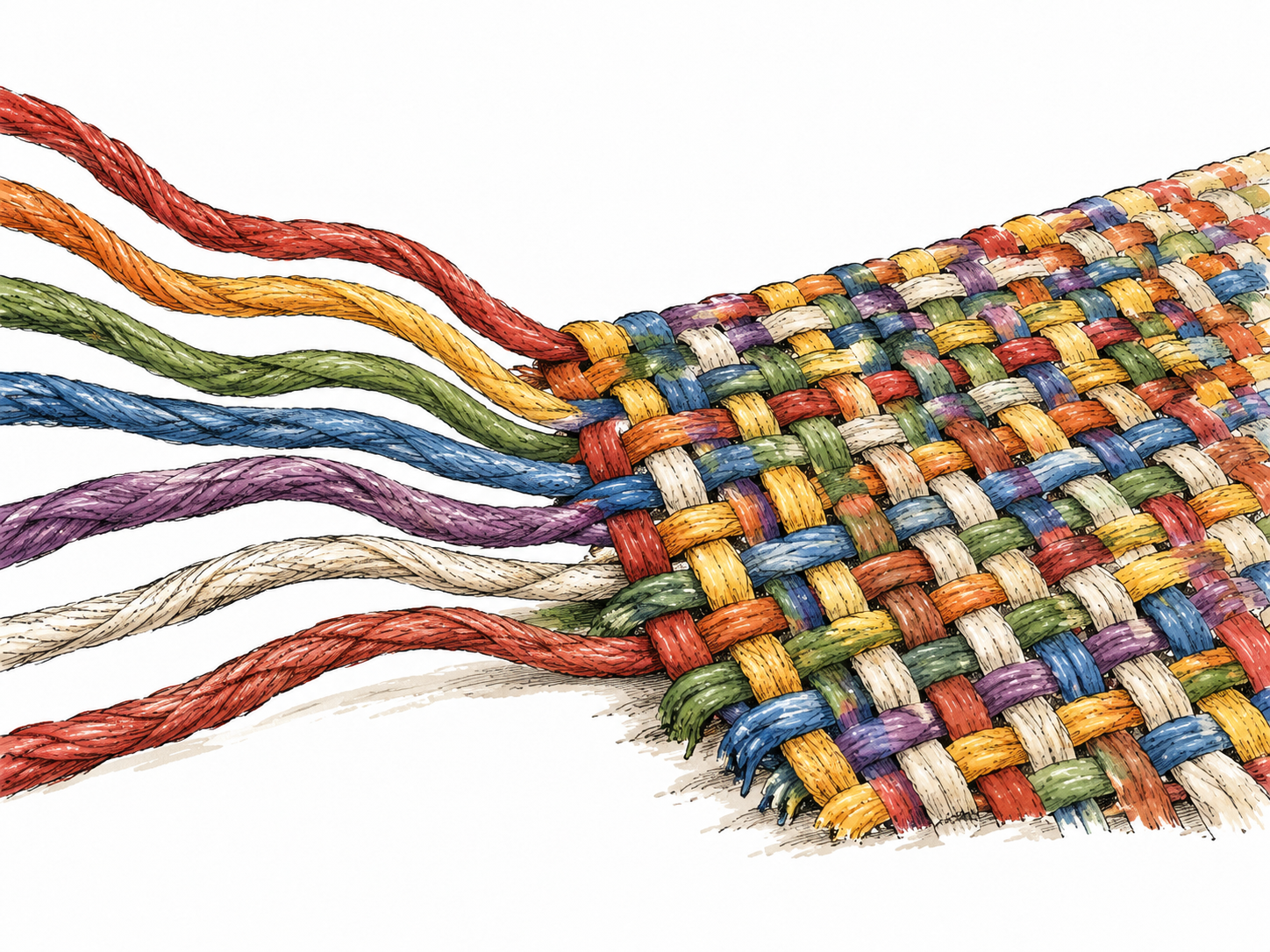 Many differently colored threads woven into one strong fabric.