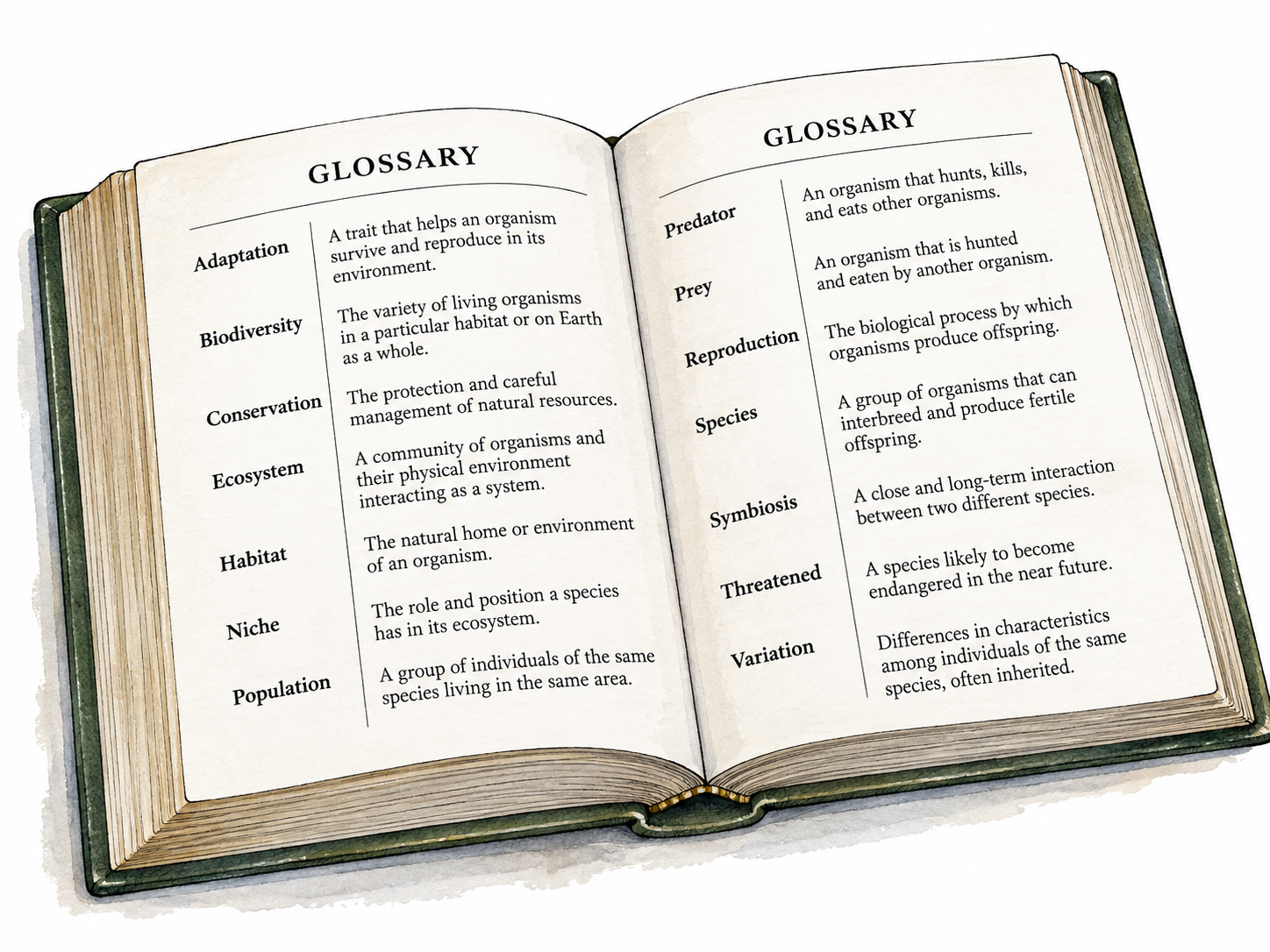 Open specialized dictionary page with neatly aligned terms and definitions.