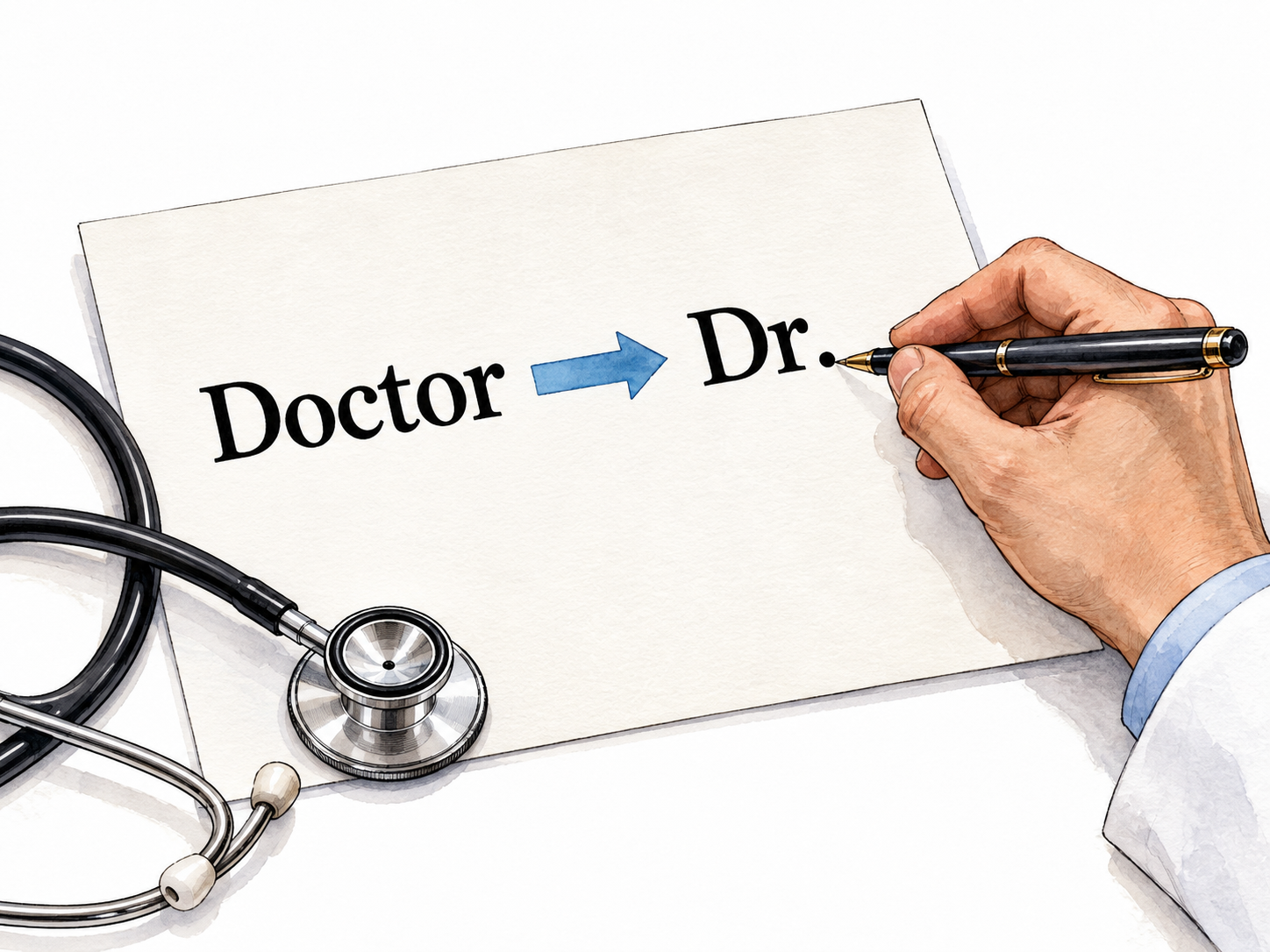 Printed word Doctor becomes Dr.
