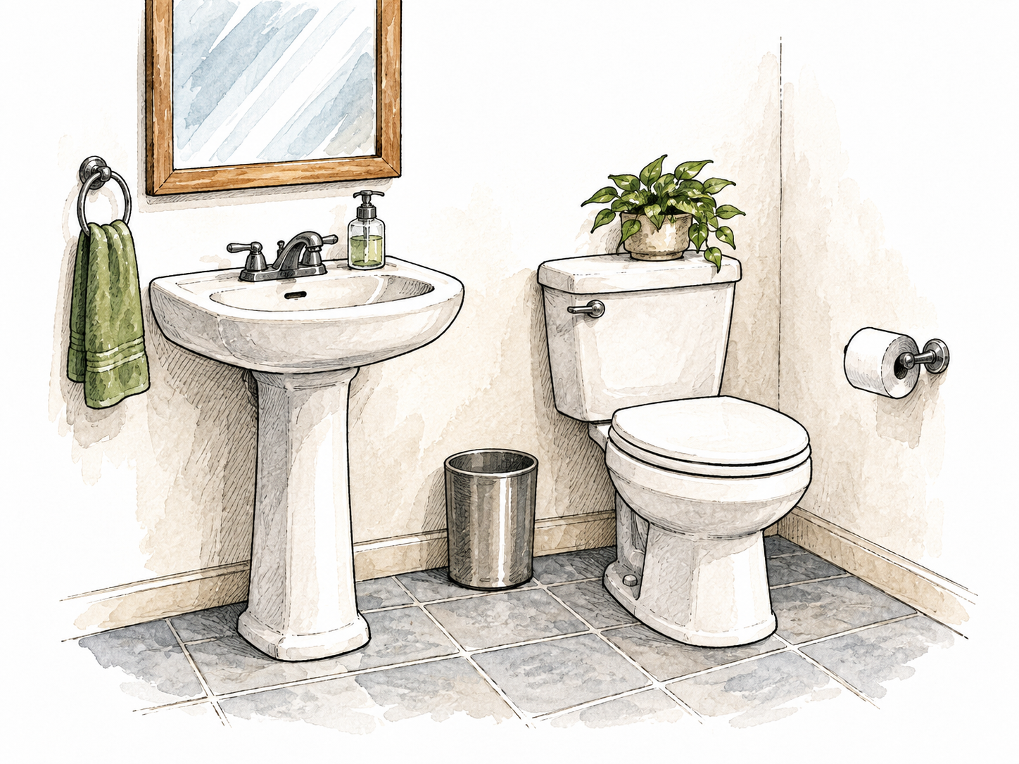 A clean small bathroom with sink and closed toilet.