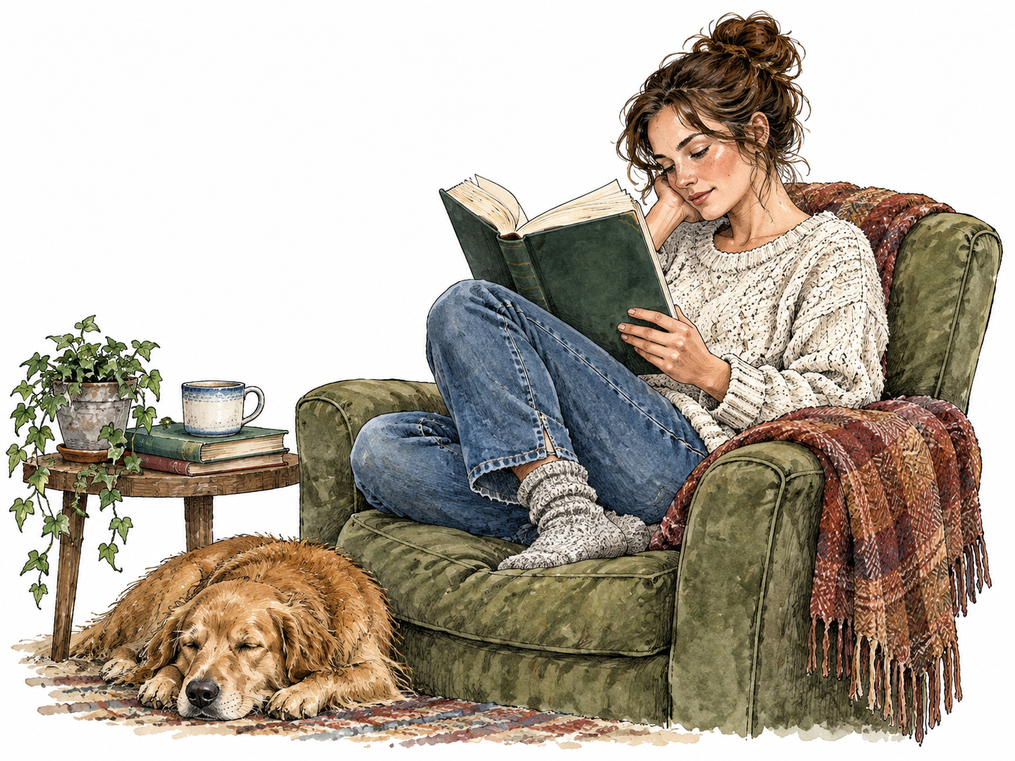 Reader absorbed in thick fictional novel.