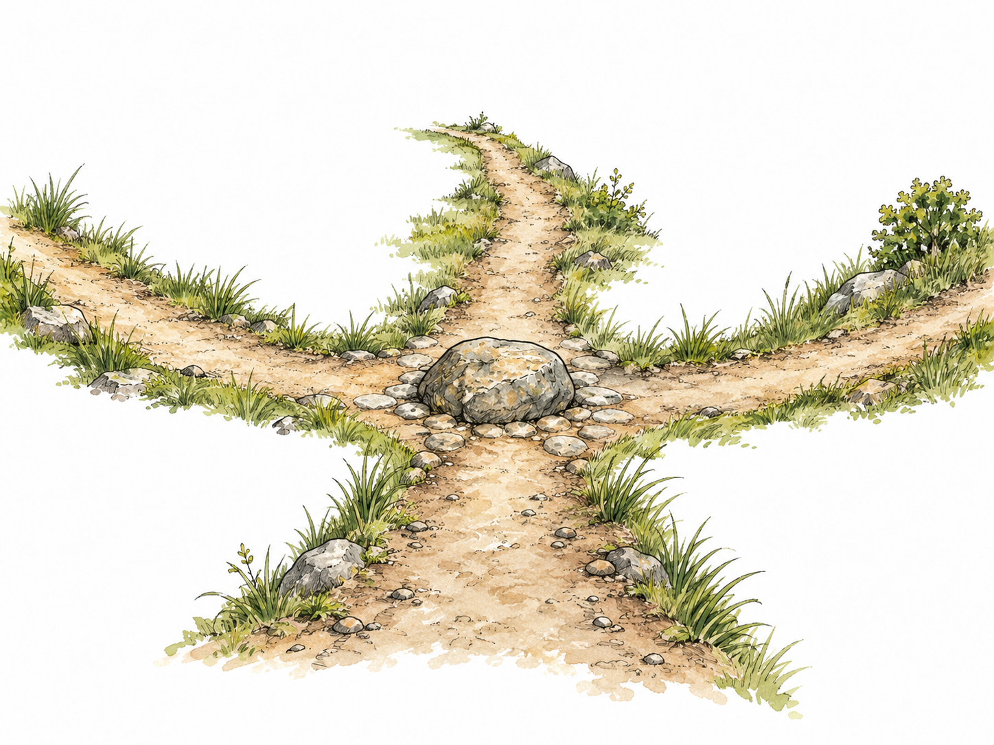 Several paths meet at one central stone junction.