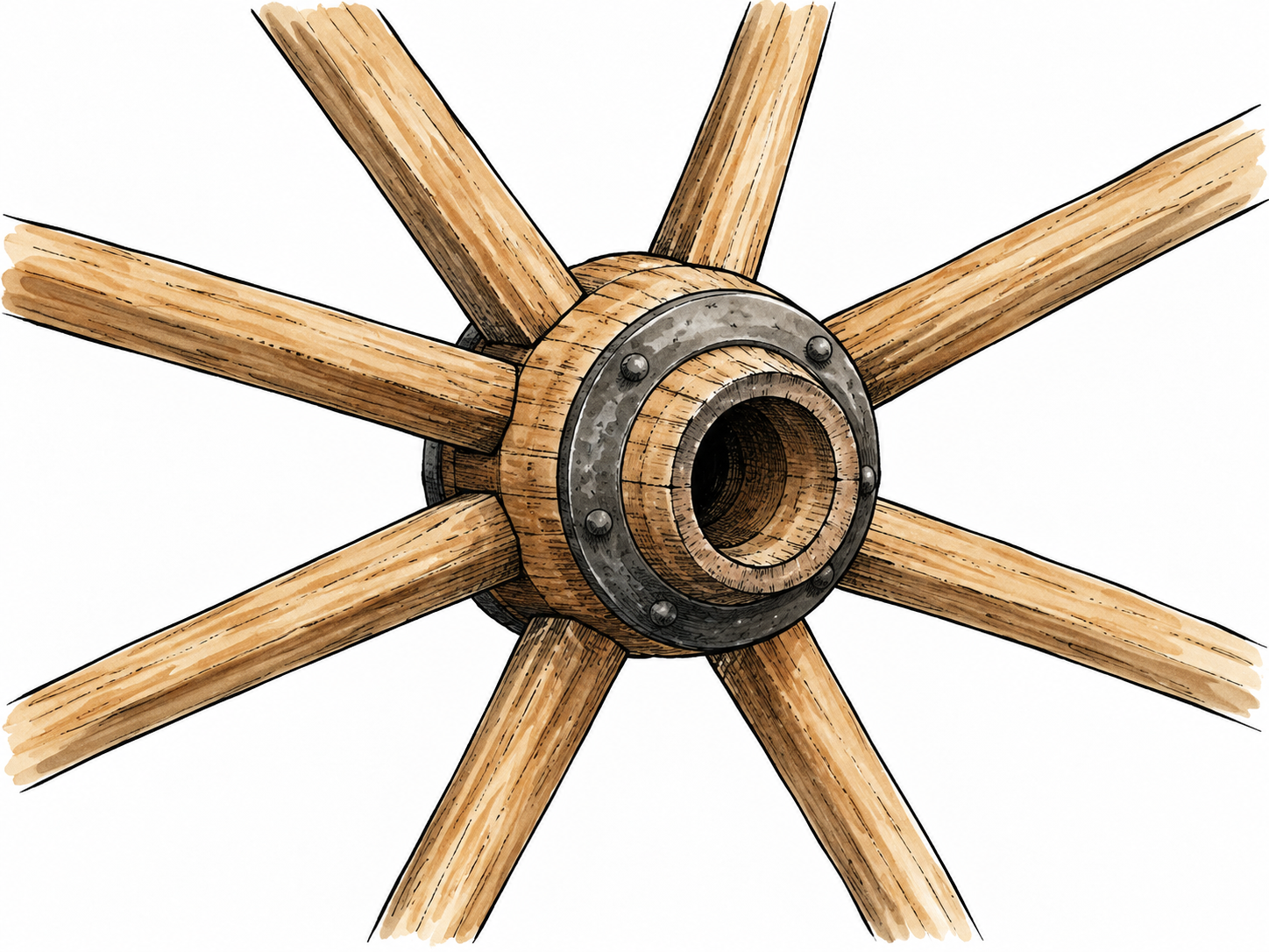 A central hub joins several spokes, emphasizing the key middle component.