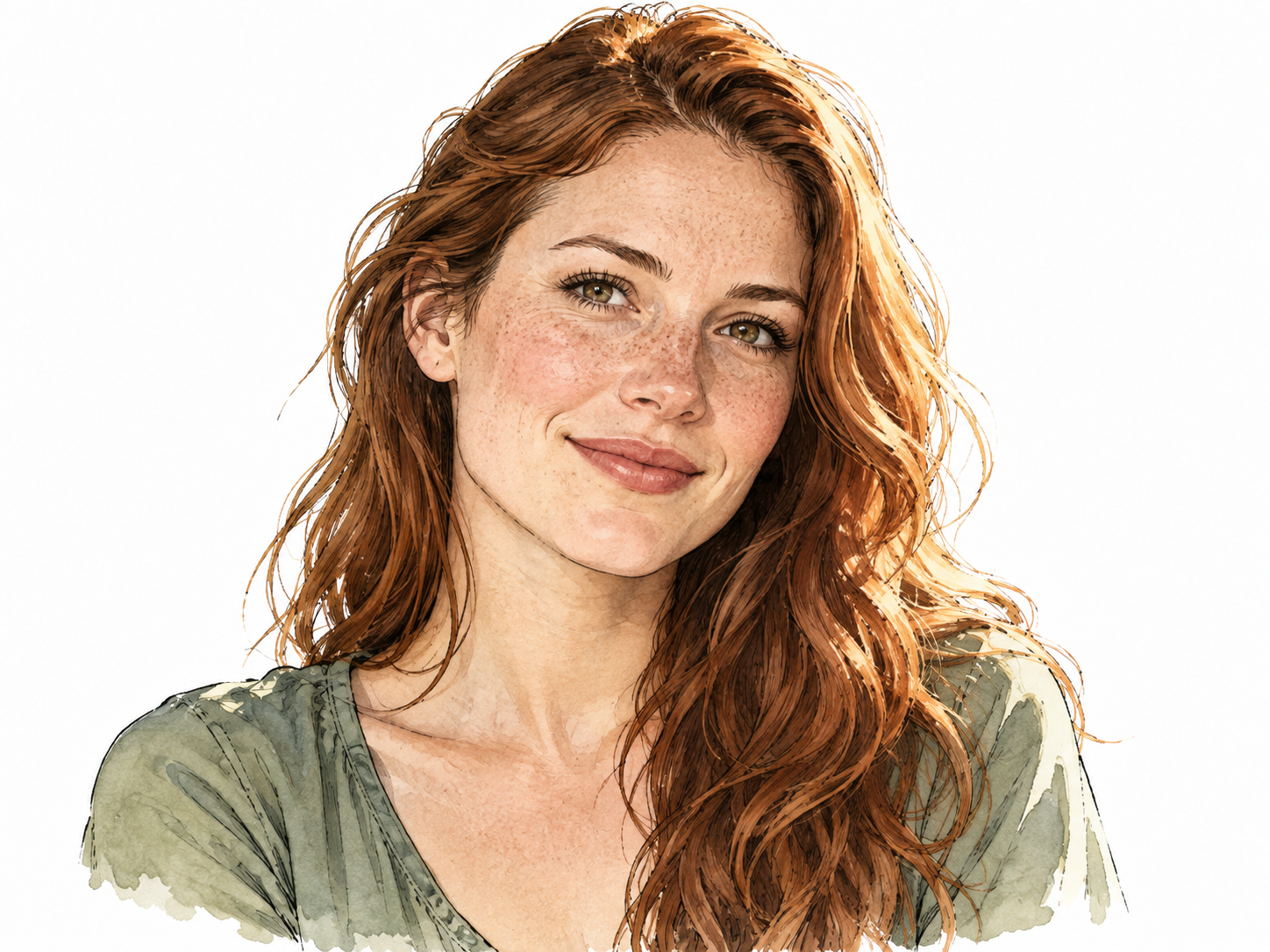 Portrait of a young white adult woman with naturally reddish-brown auburn hair catching daylight.