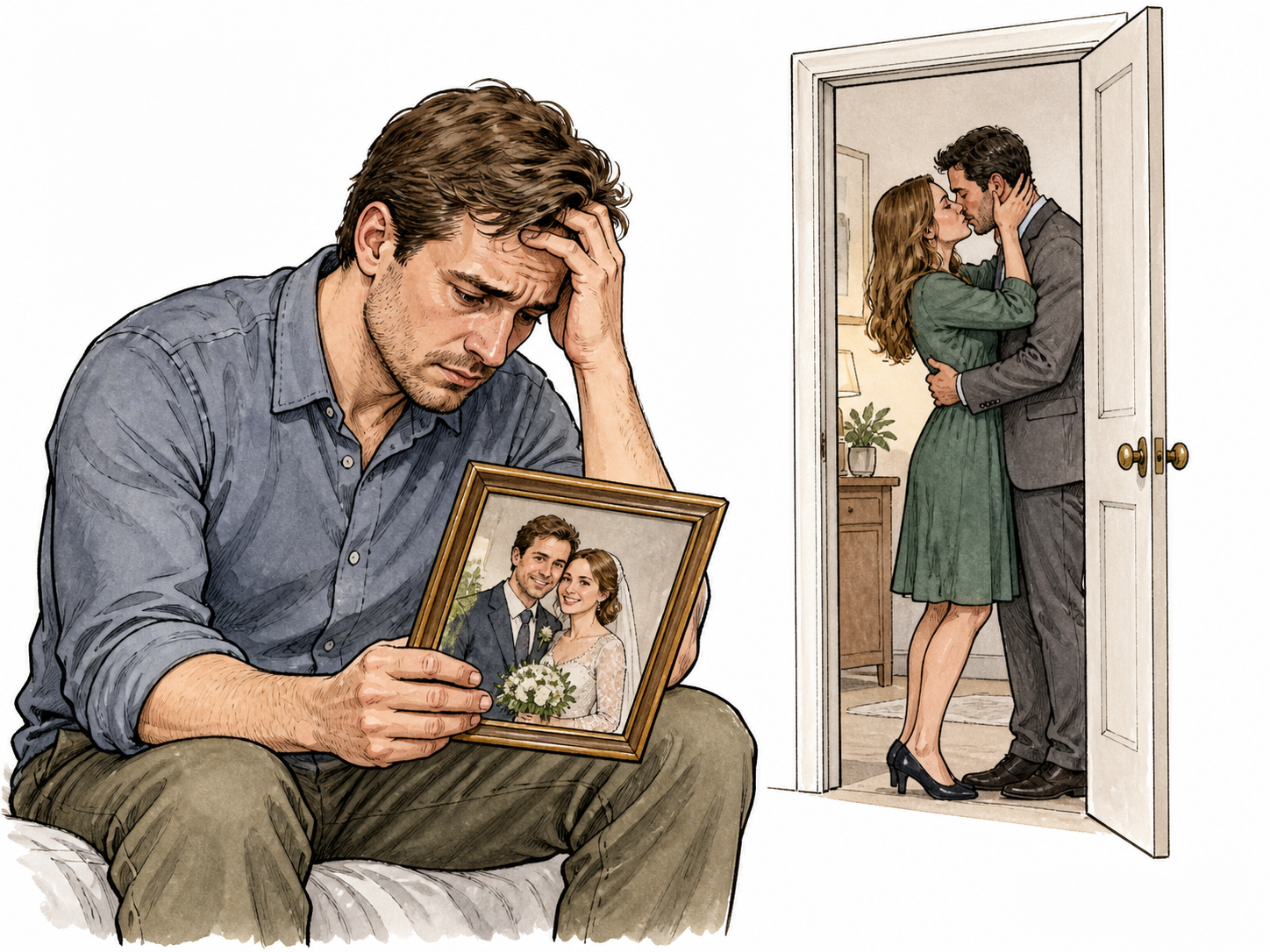 Husband discovers spousal betrayal.