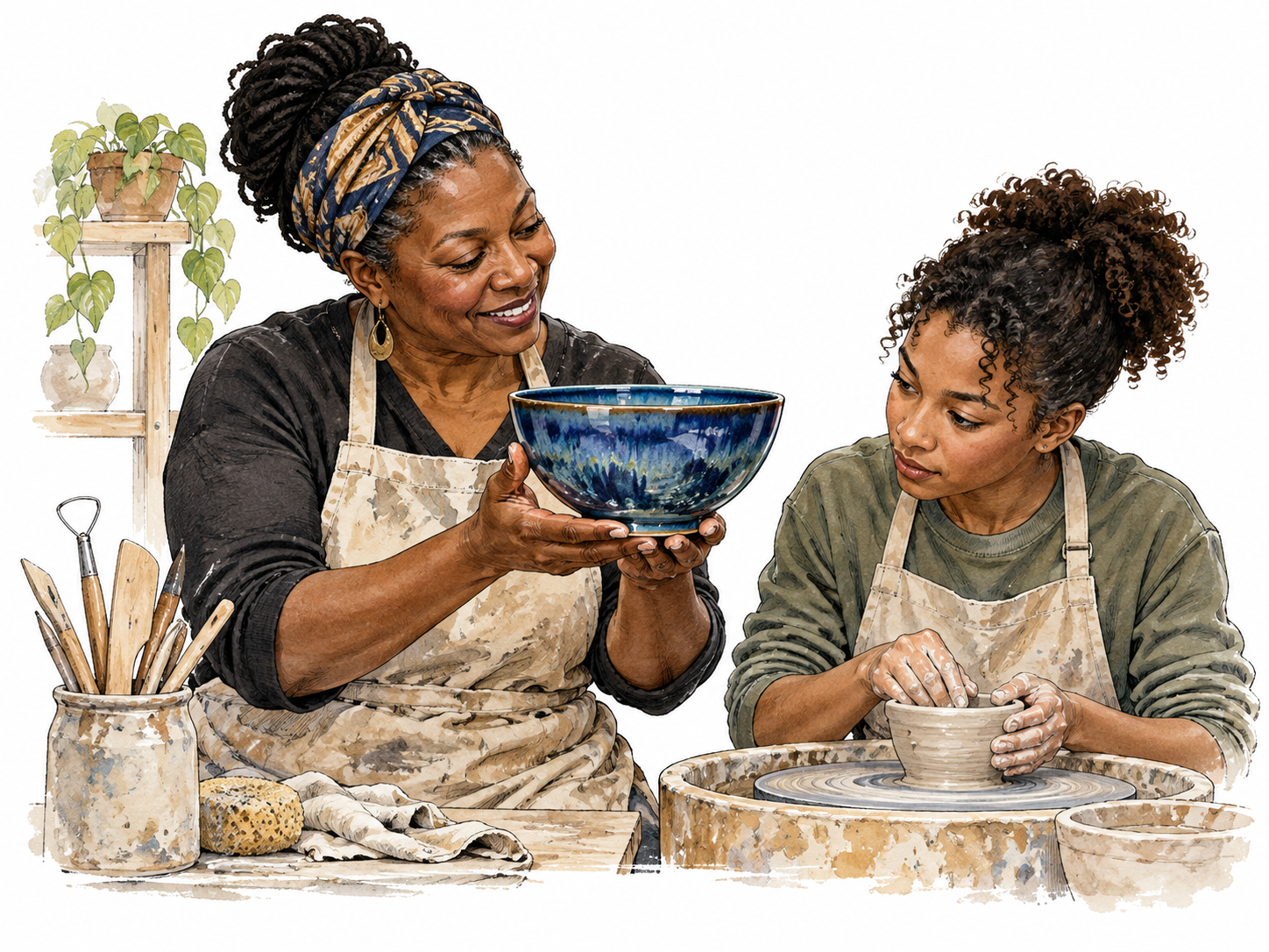 Fine finished bowl serves as apprentice model.