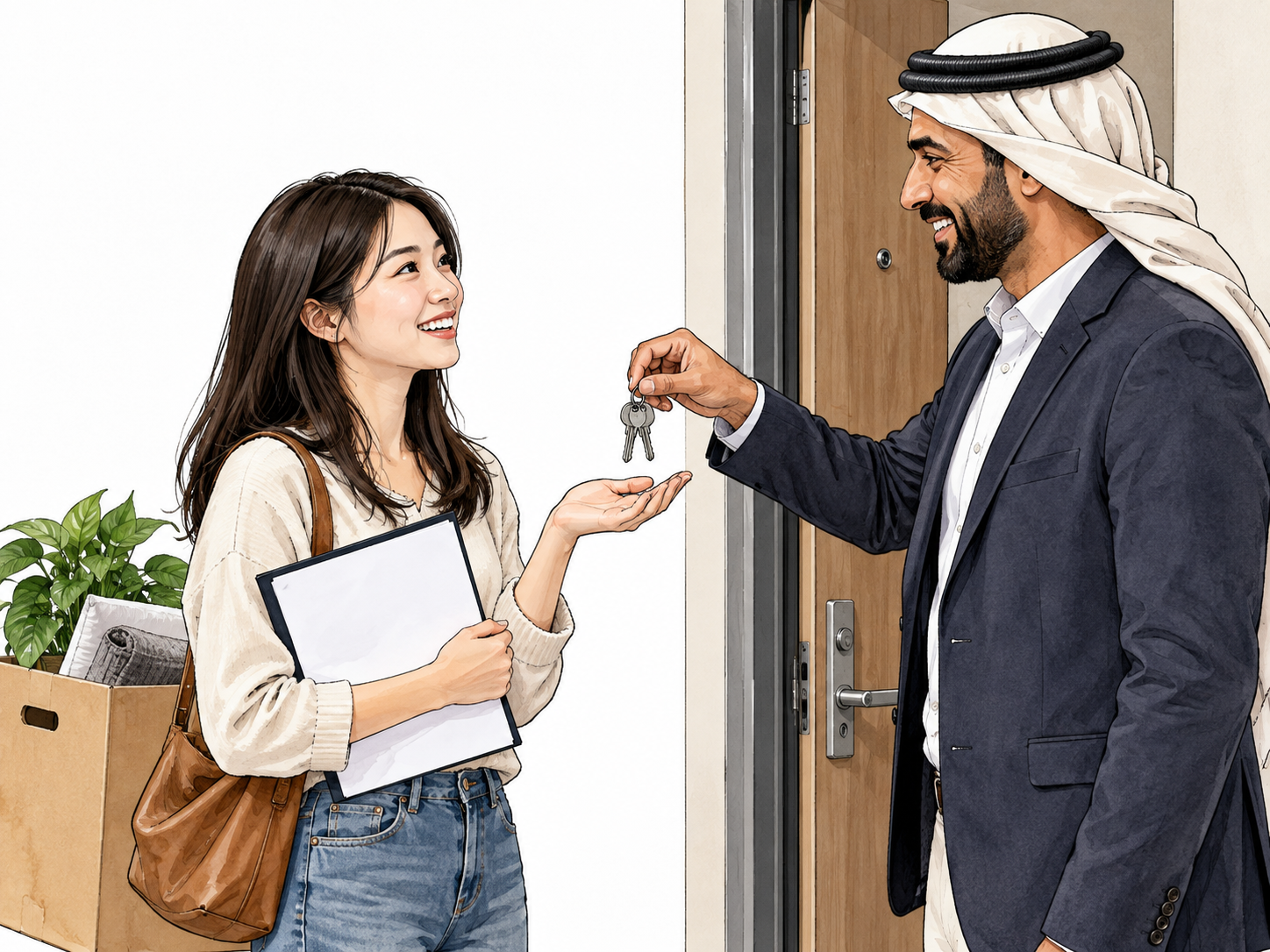 Tenant receives keys to rented property.
