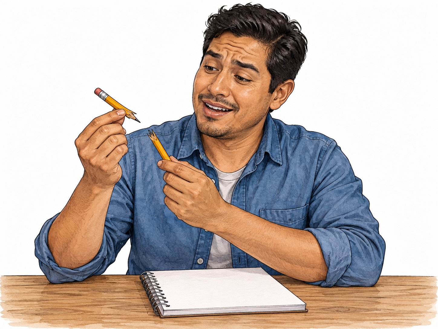 Mild exasperation at a snapped pencil.