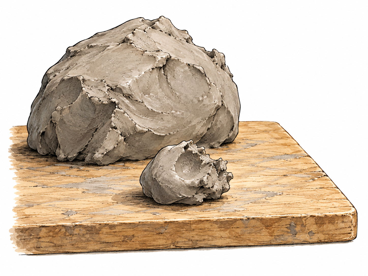 Small soft clay lump separated from a larger mass.