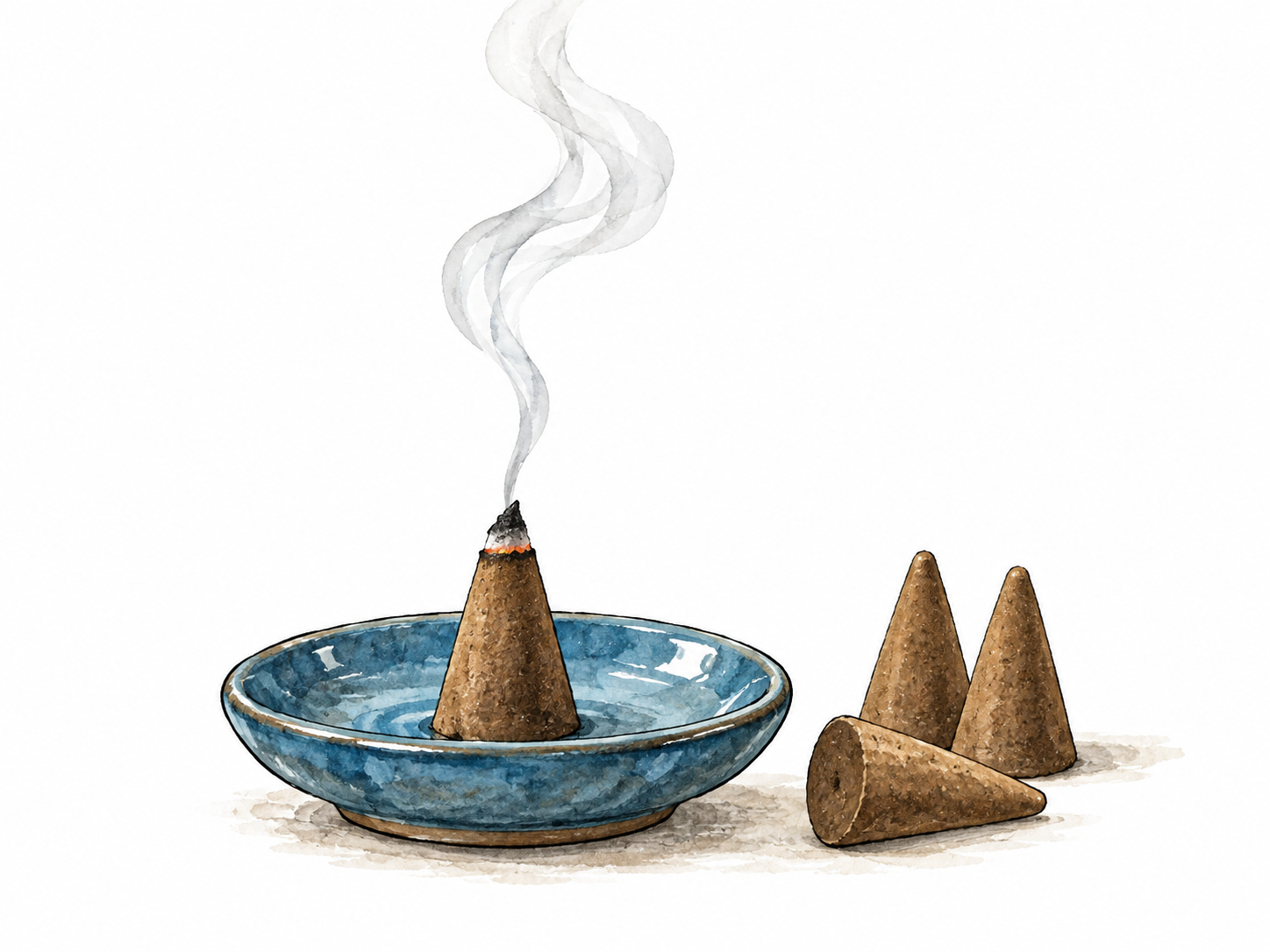 Incense cone releases fragrant smoke.