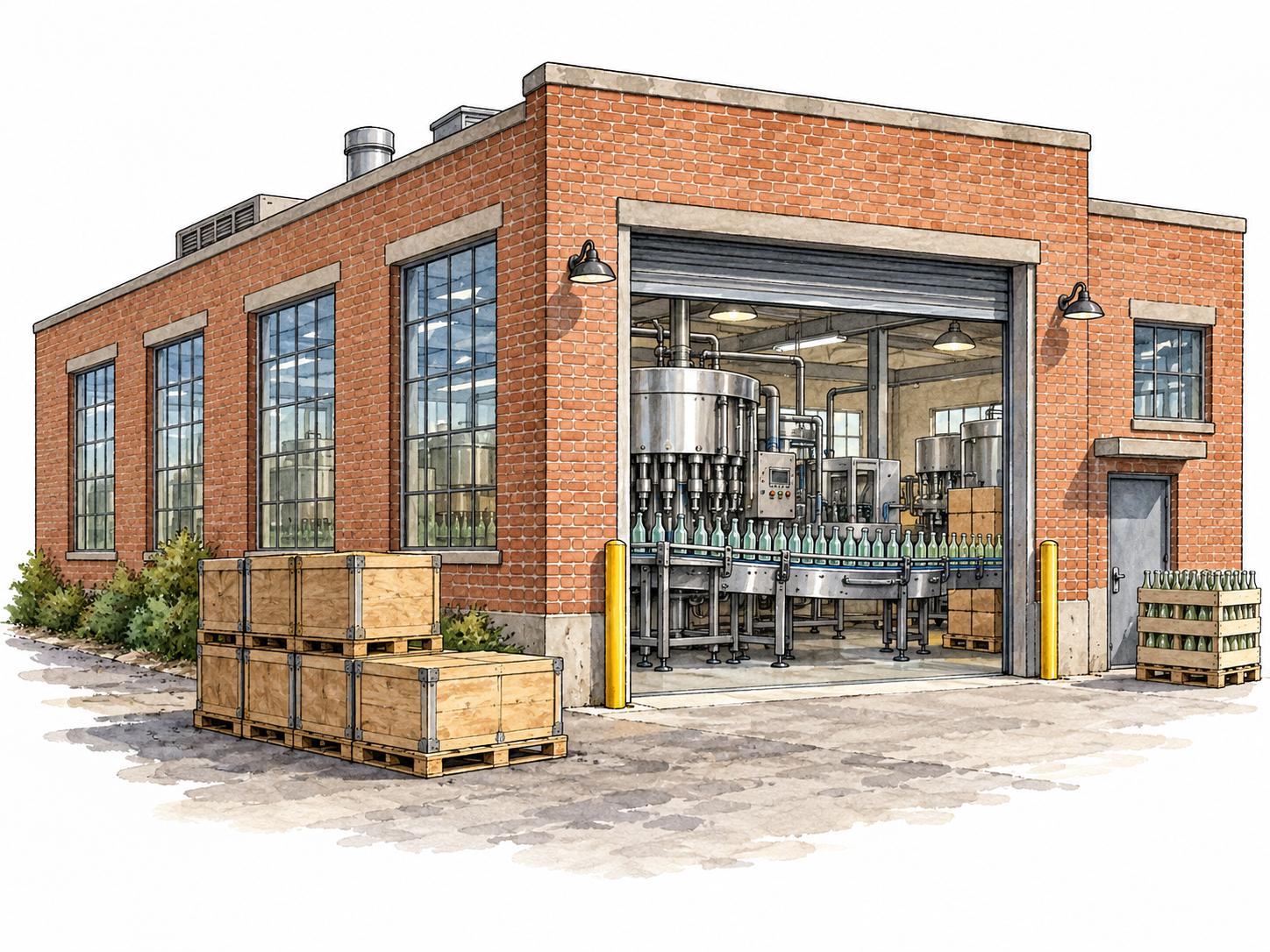 Factory building with visible bottling machinery.