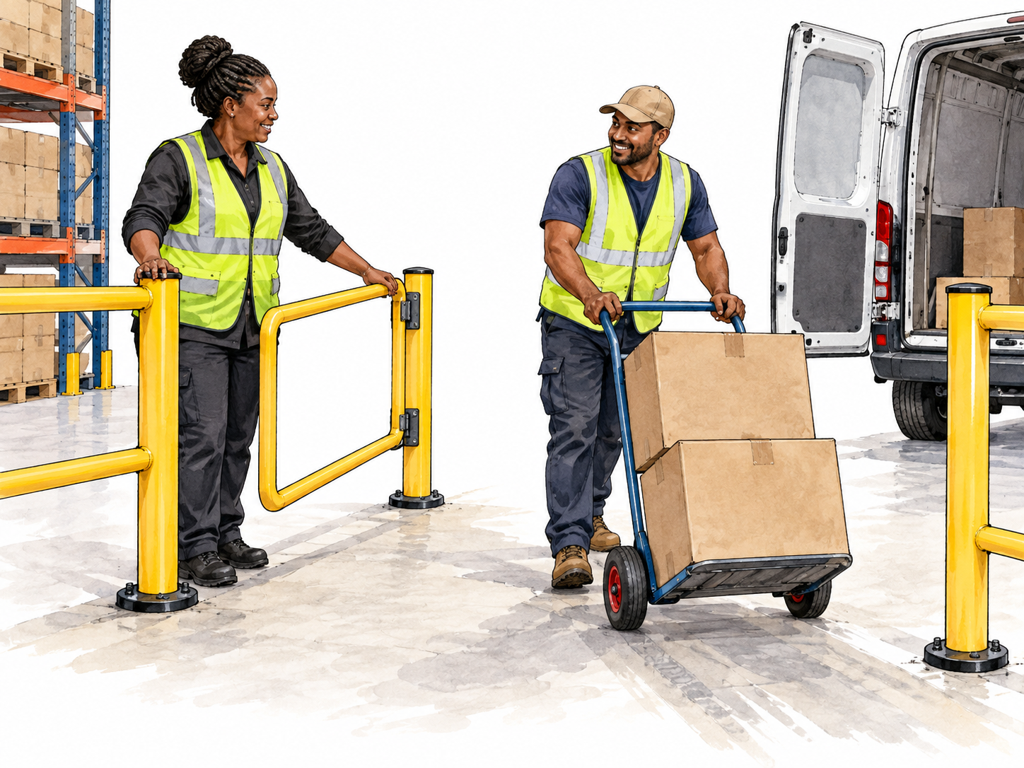 Opening a gate lets parcels move directly onward.