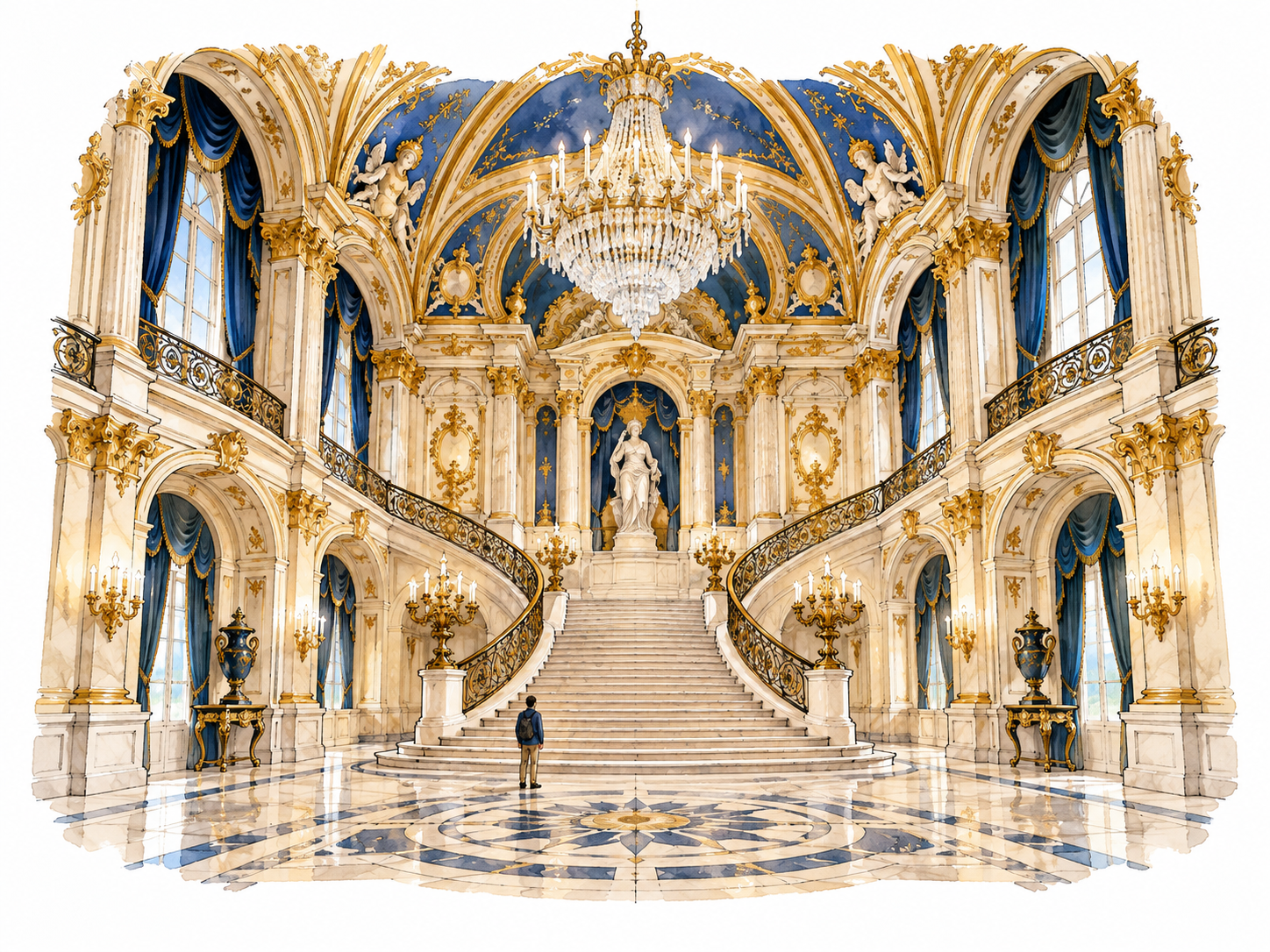 Grand palace hall displays magnificence.