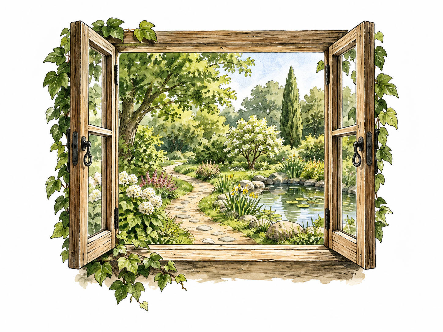 Garden seen from an open window.