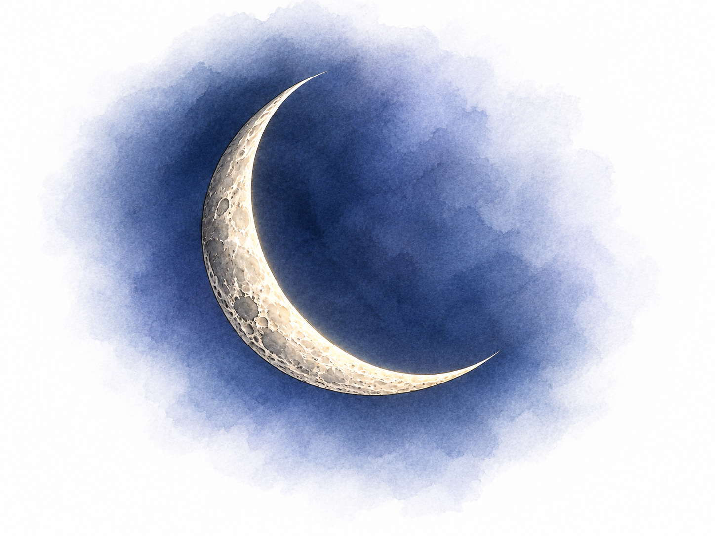 Slender crescent moon with tapered horns.