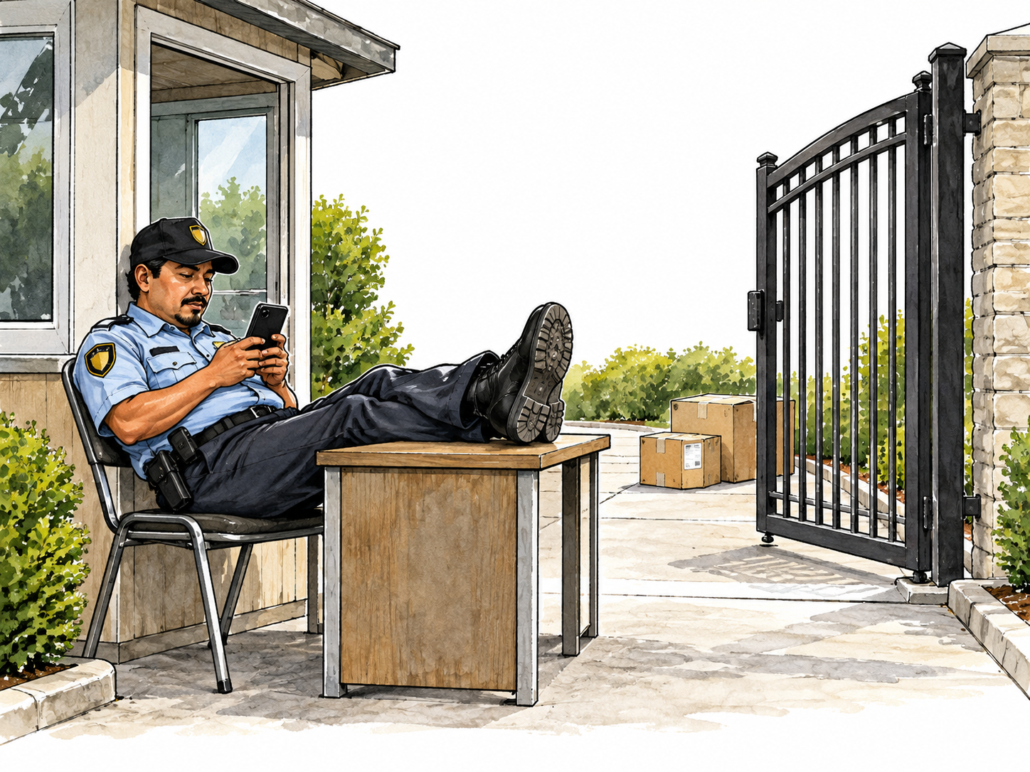 Inattentive guard neglects an open gate.