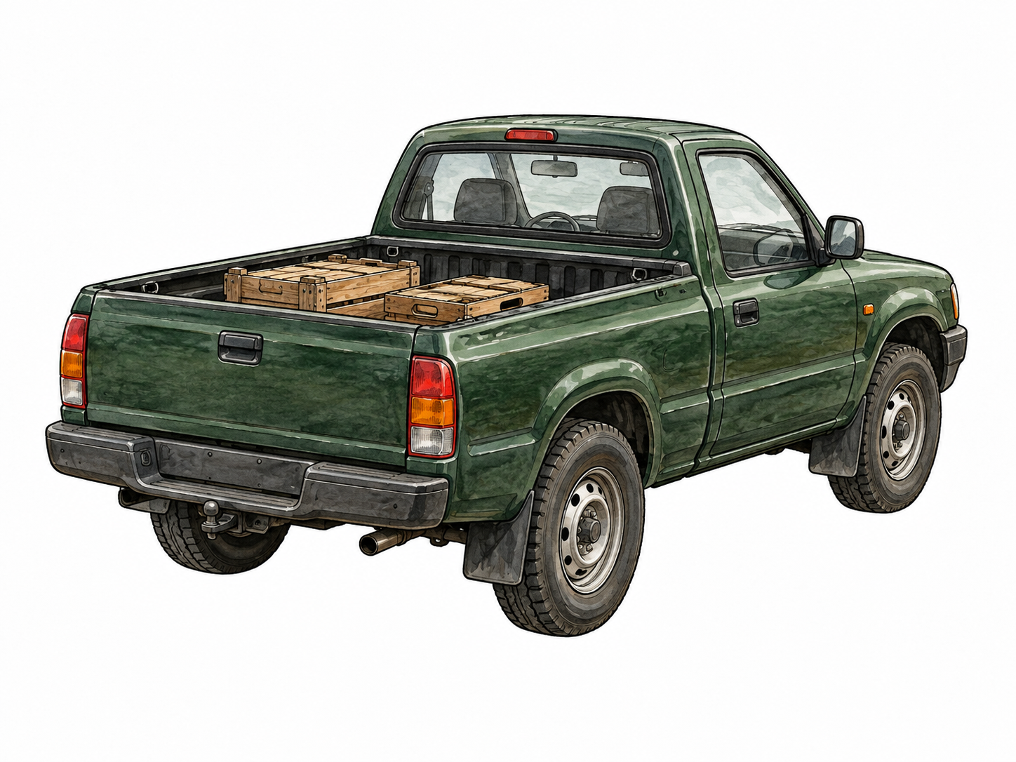 Compact pickup with open cargo bed.