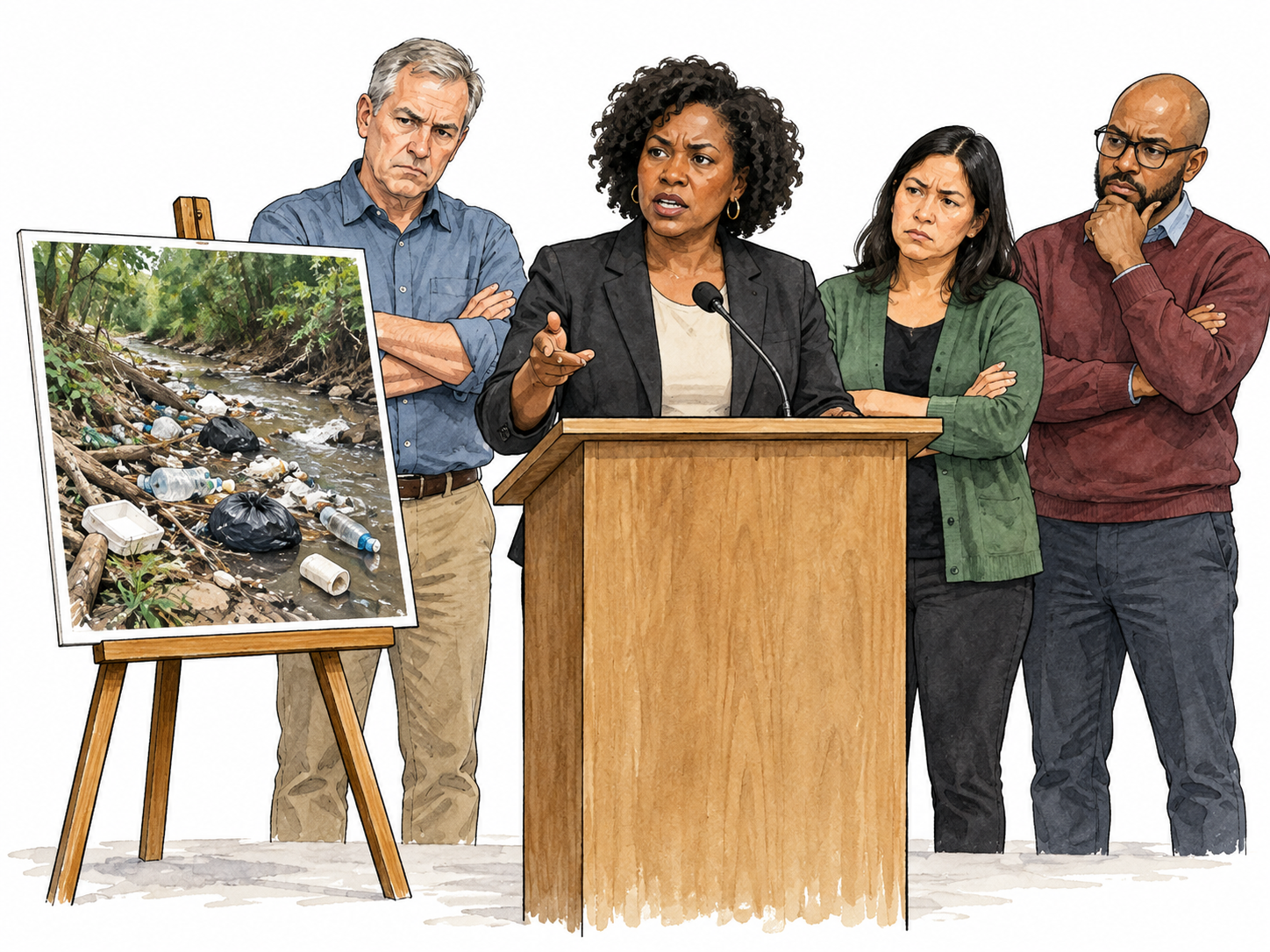 Community publicly criticizes pollution.