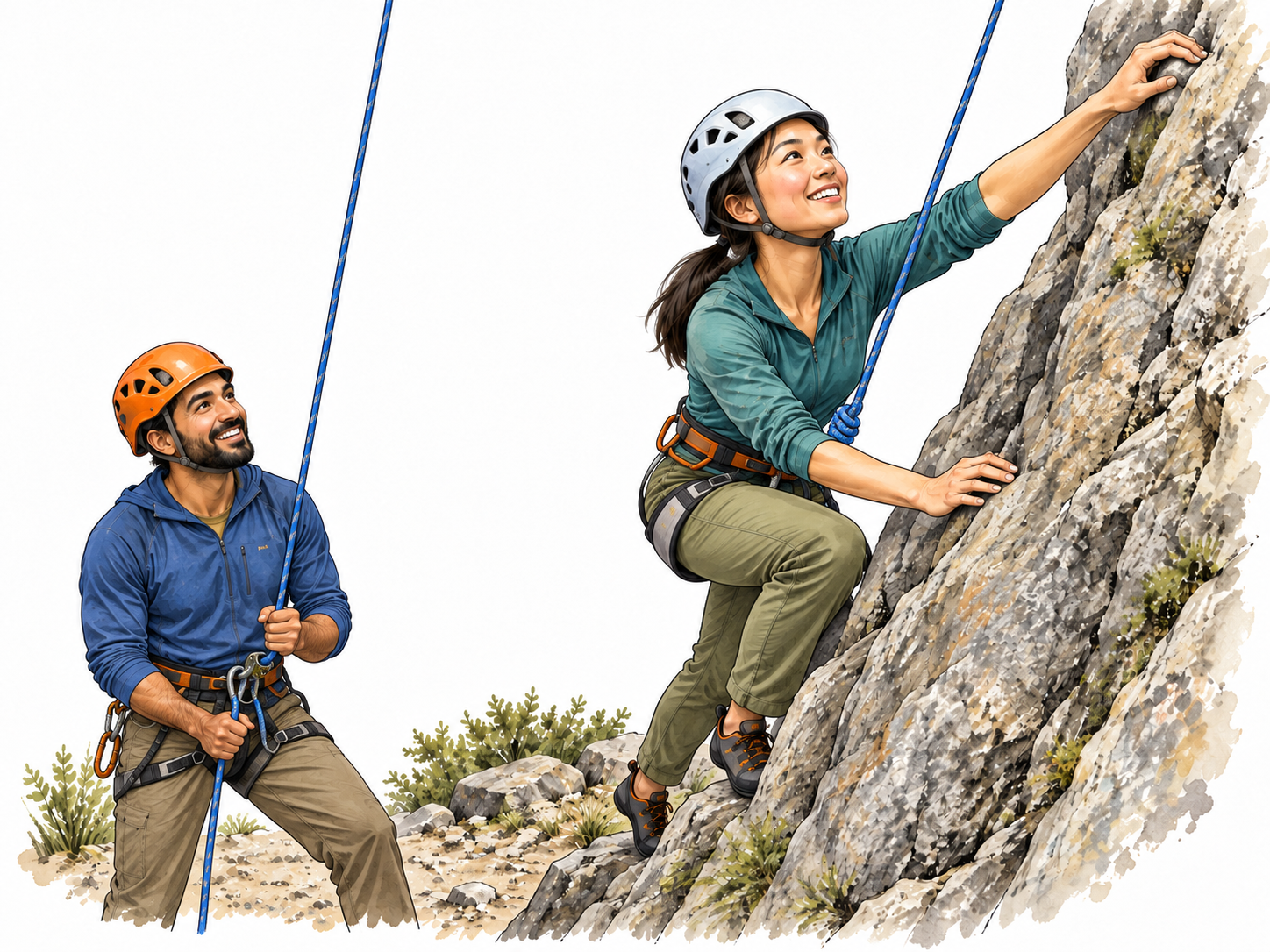 Eager novice tries rock climbing.