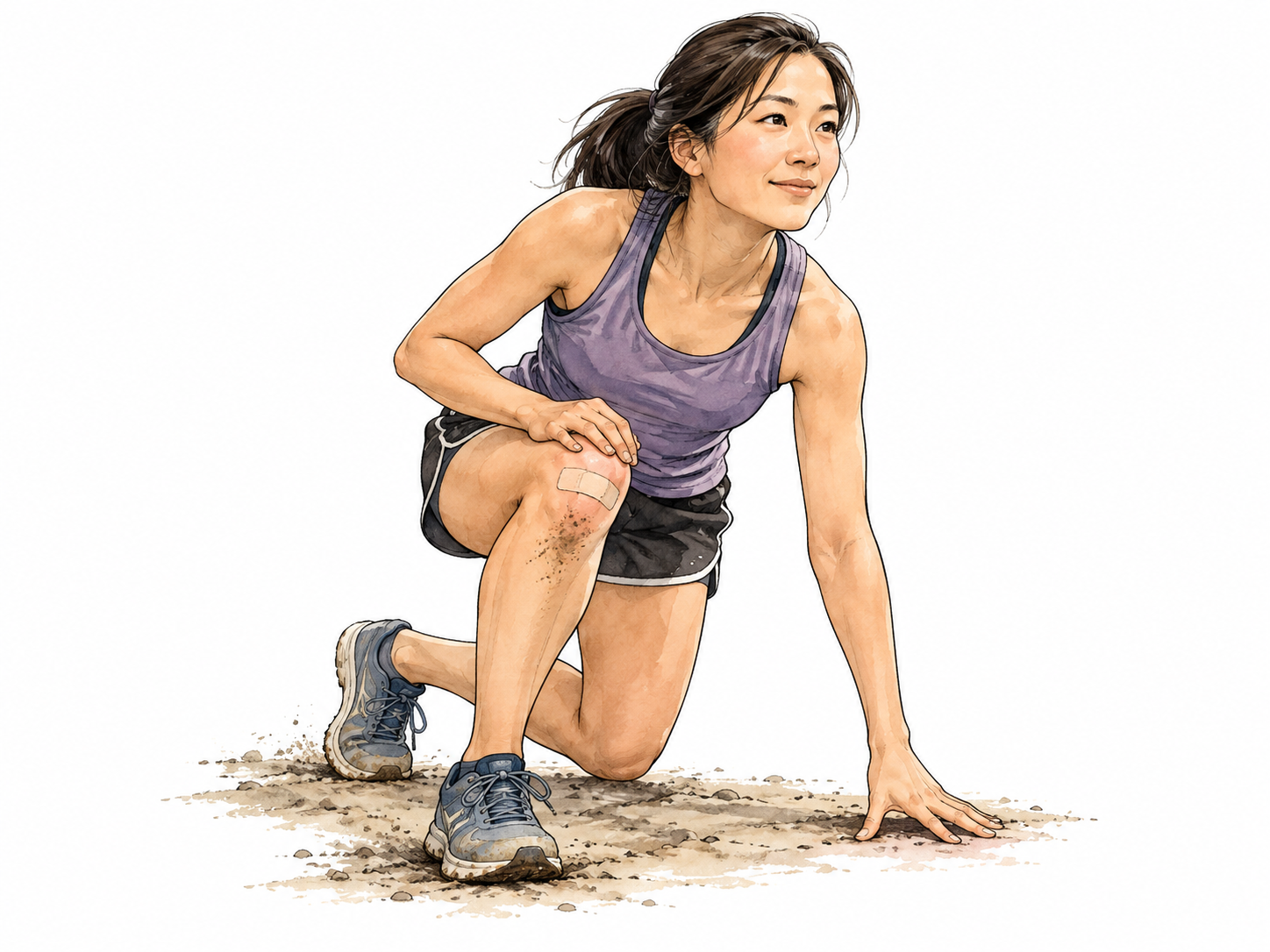 Runner getting up with determination after a minor fall.