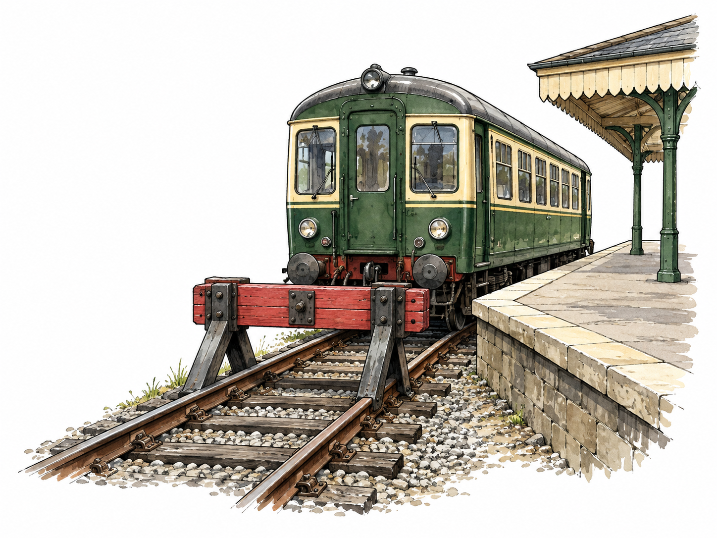 Train at terminal buffer stop.