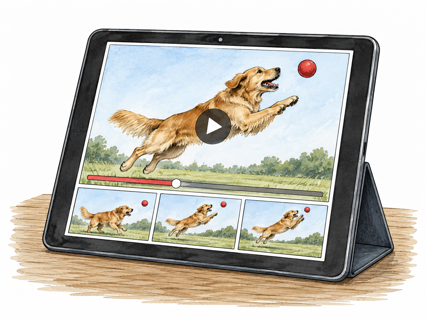 Tablet showing recorded moving images.
