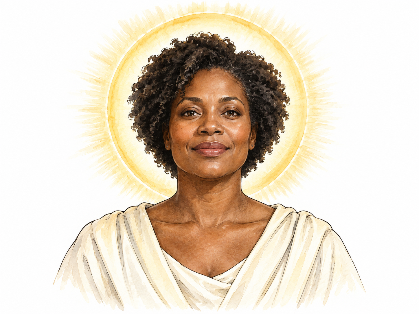 Woman with a radiant circular halo of light.