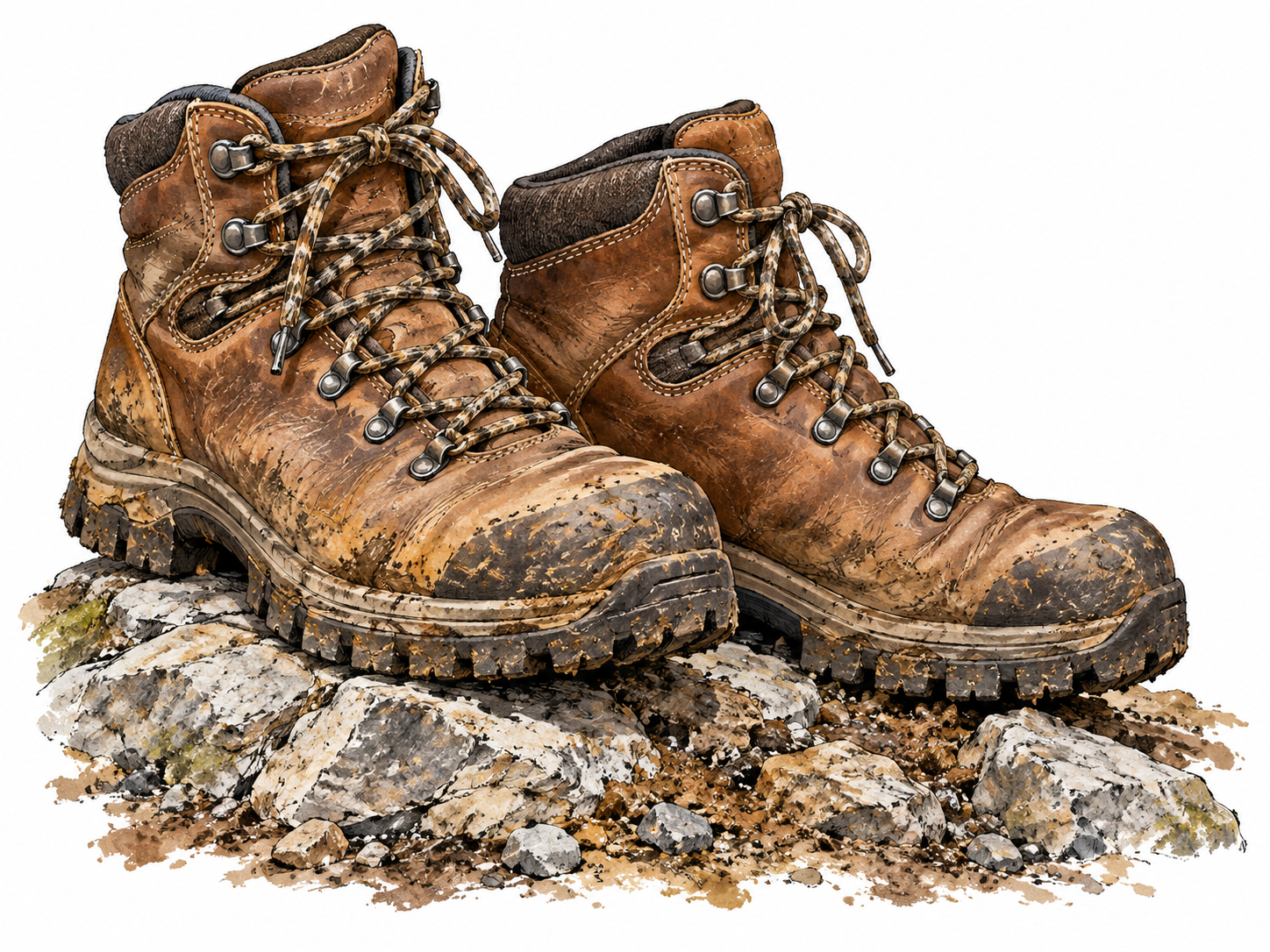 Durable hiking boots on rough rocks.