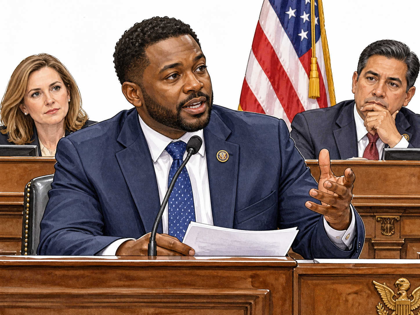 Male House representative speaks in committee.