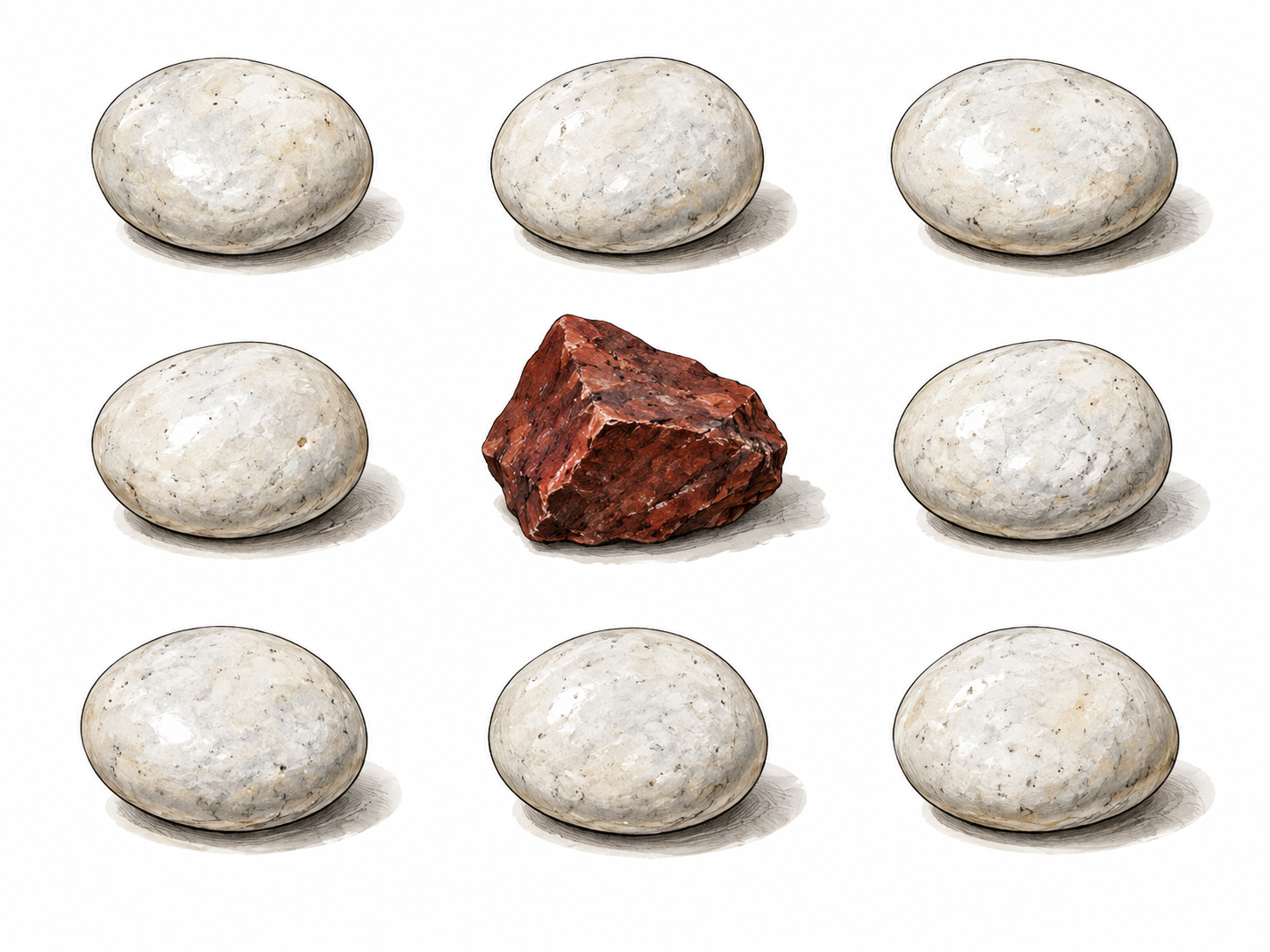 One angular red stone interrupts uniform pebbles.