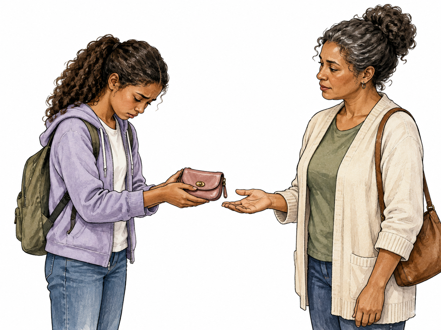 Remorseful girl returns a purse.