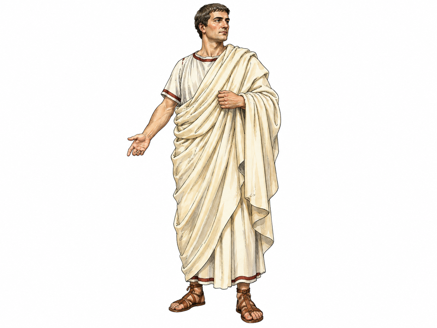 Roman adult wears a draped toga.