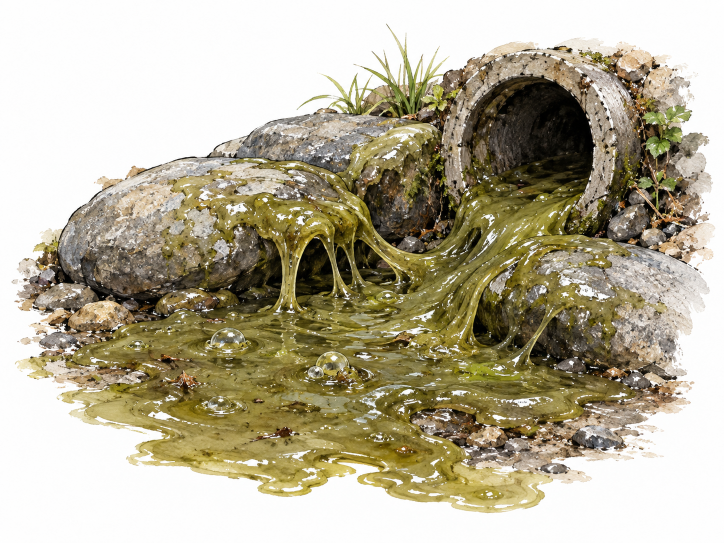 Slippery thick slime coats stones.