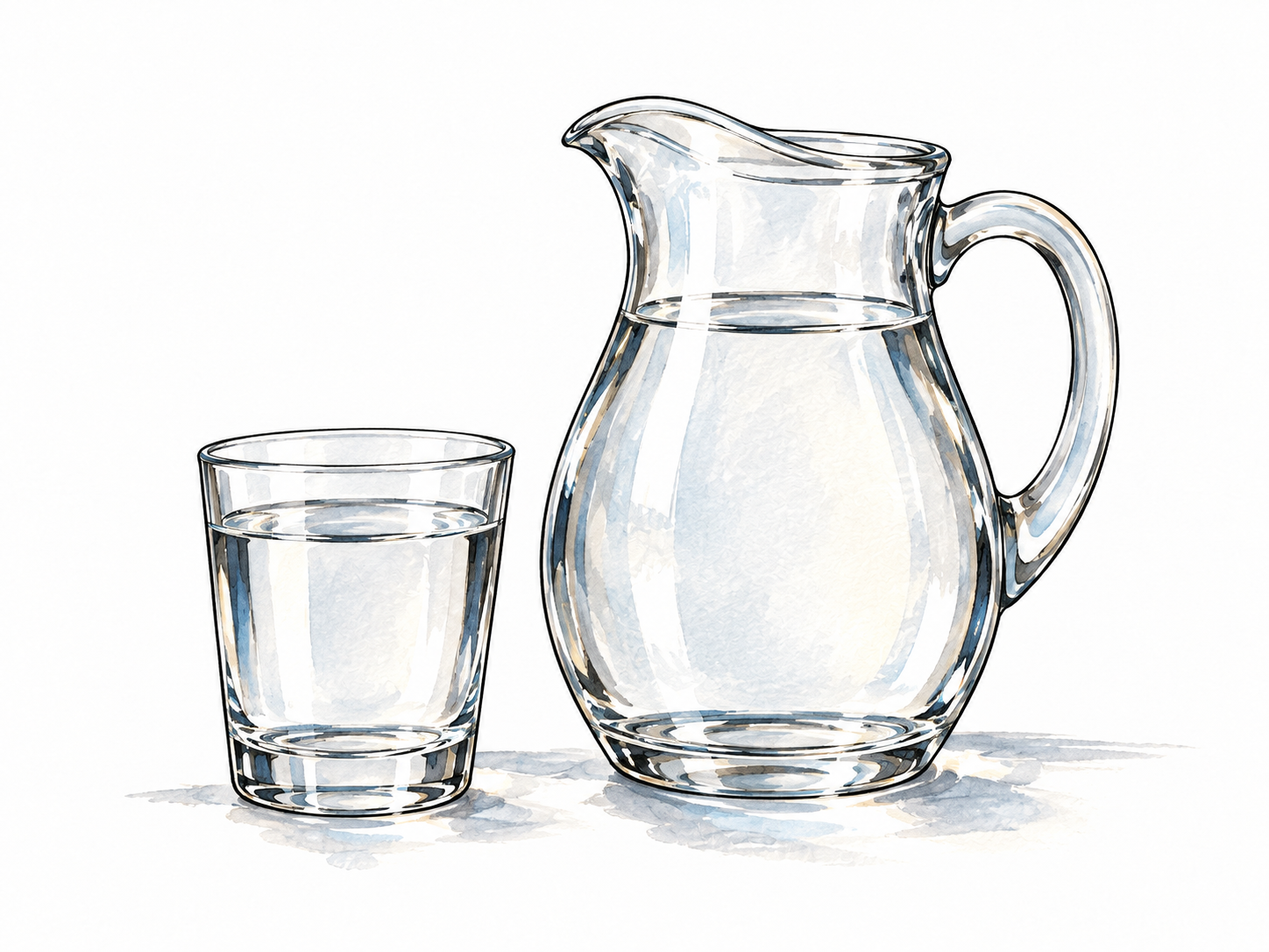Clear water in pitcher and tumbler.