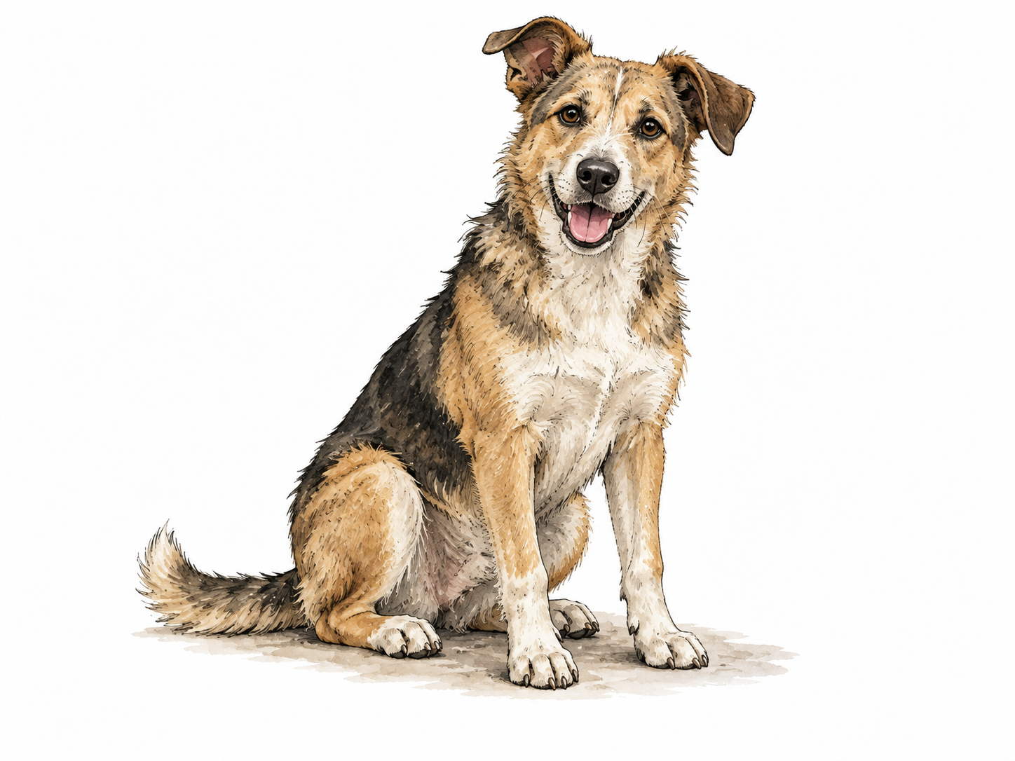 Friendly mixed-breed dog with varied ordinary coat and ear traits.