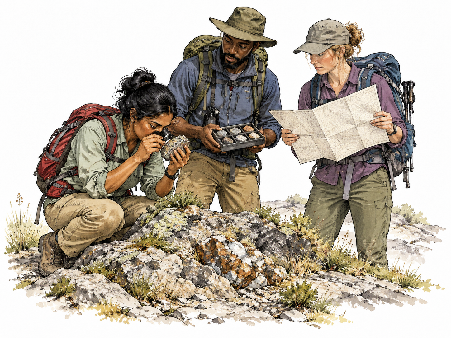 Researchers journey to collect geological specimens.