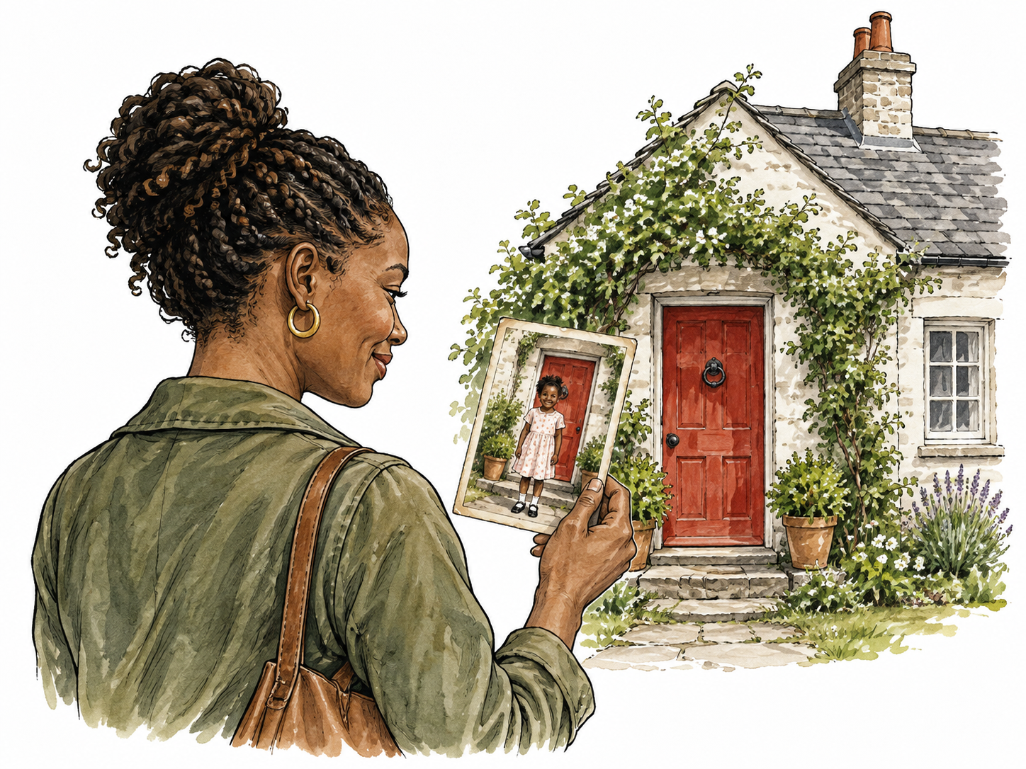Woman revisits childhood cottage.