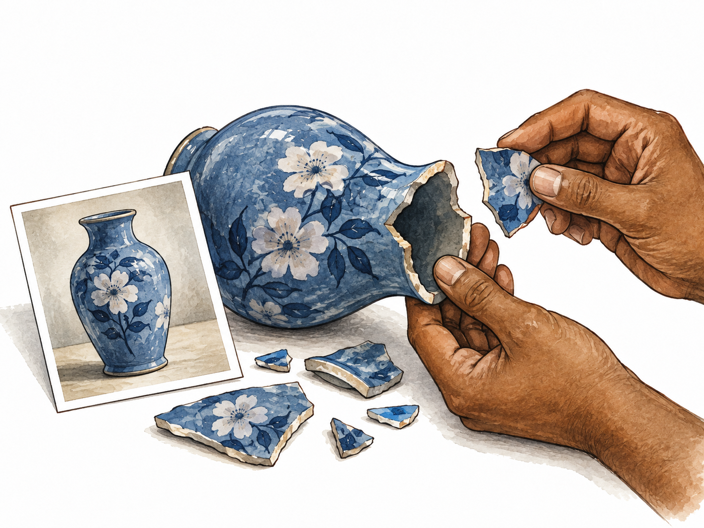 Vase fragments compared with prior photograph.
