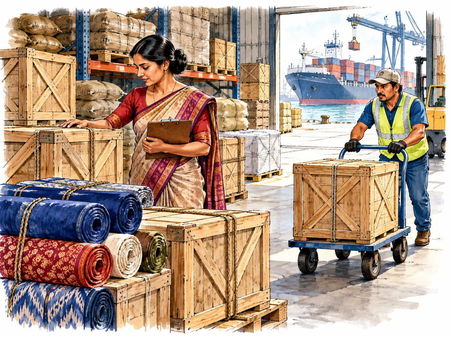 Commercial warehouse and shipping activity.