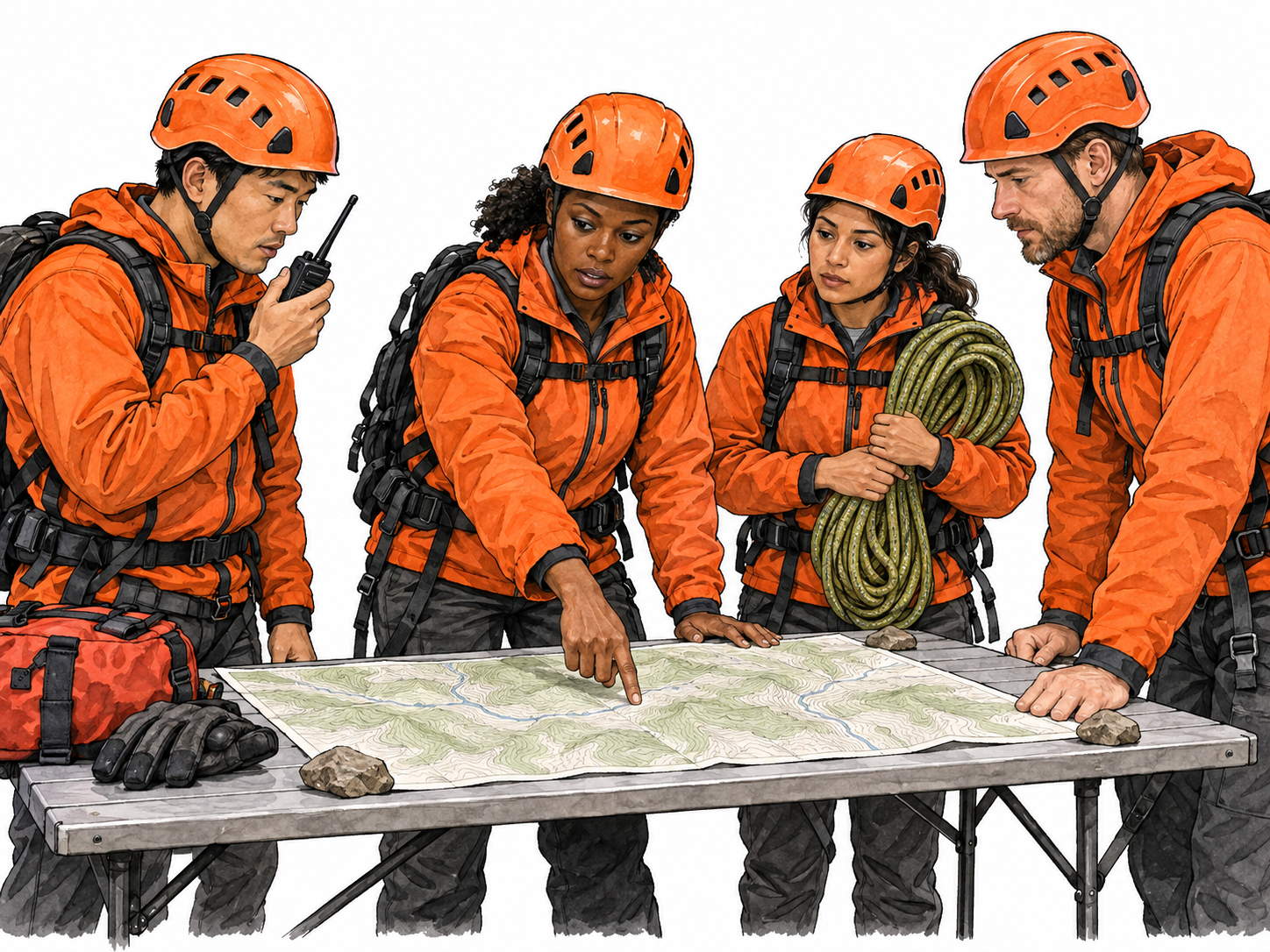 Trained rescue cadre coordinates work.
