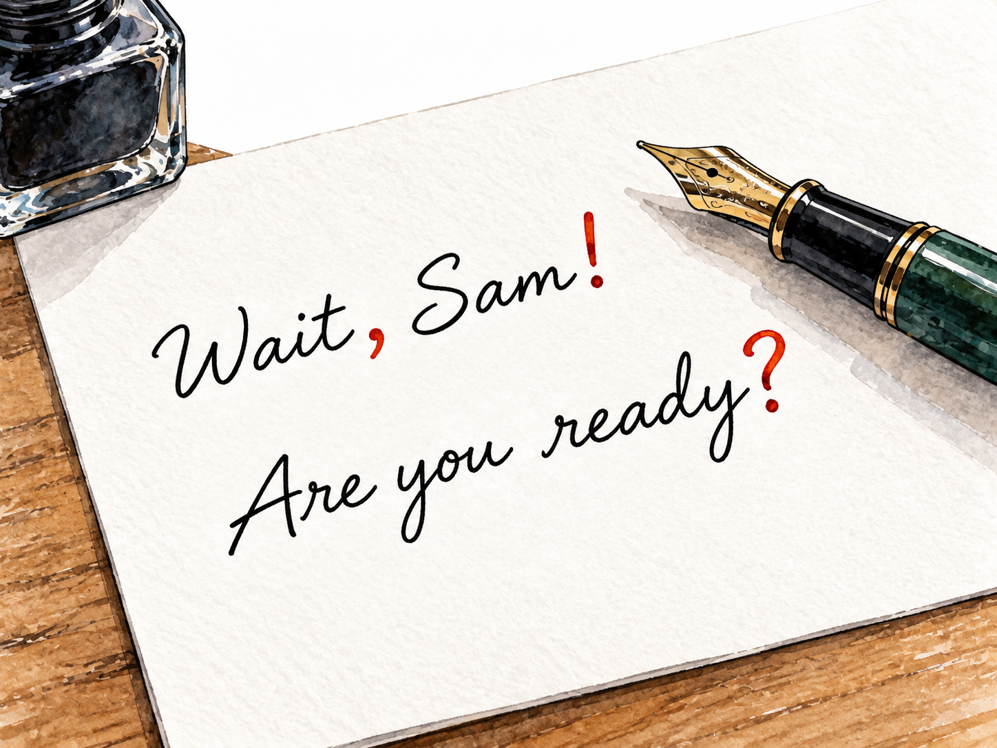 Correctly punctuated handwritten sentences with the punctuation highlighted.