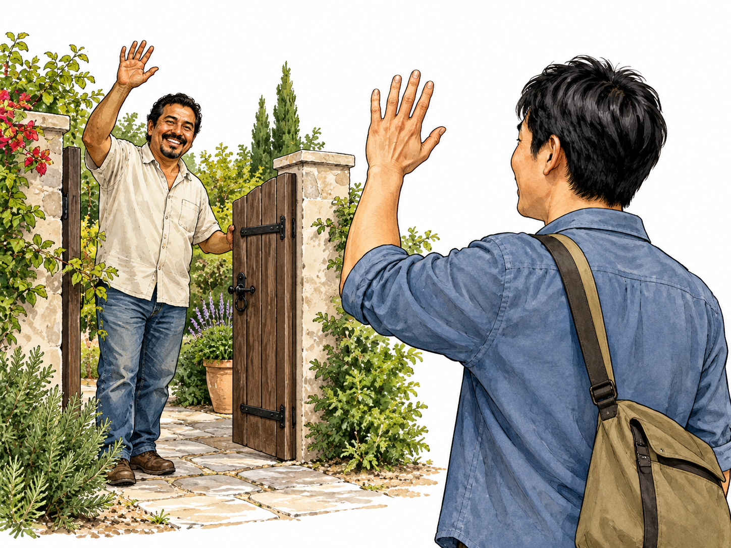 A returned wave answers a greeting.