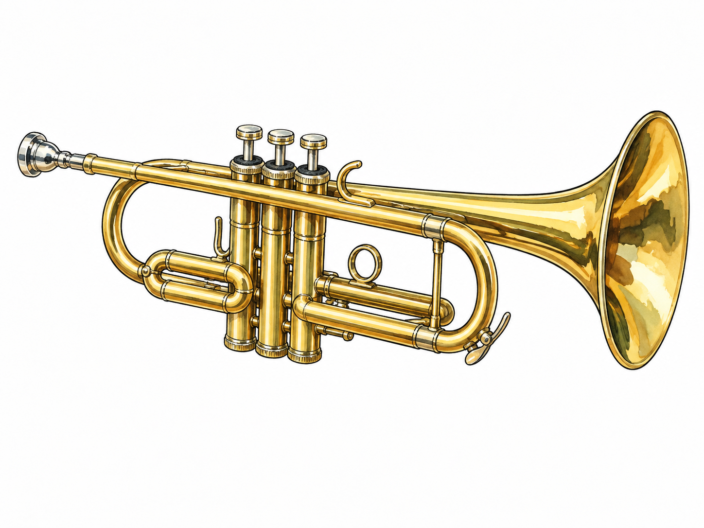 Modern trumpet with three piston valves.