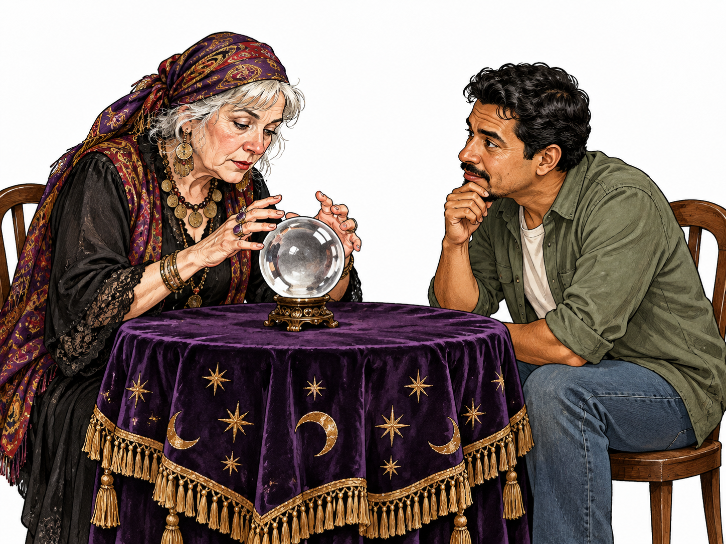 Fortune teller claims to read the future.